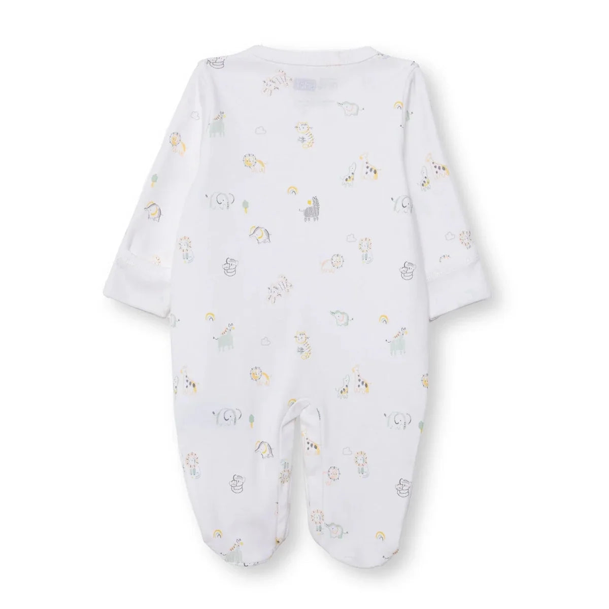 HelloBaby Boys Footed Romper Animal with Poppers Crew Neck Long Leg Long Sleeve - White Printed