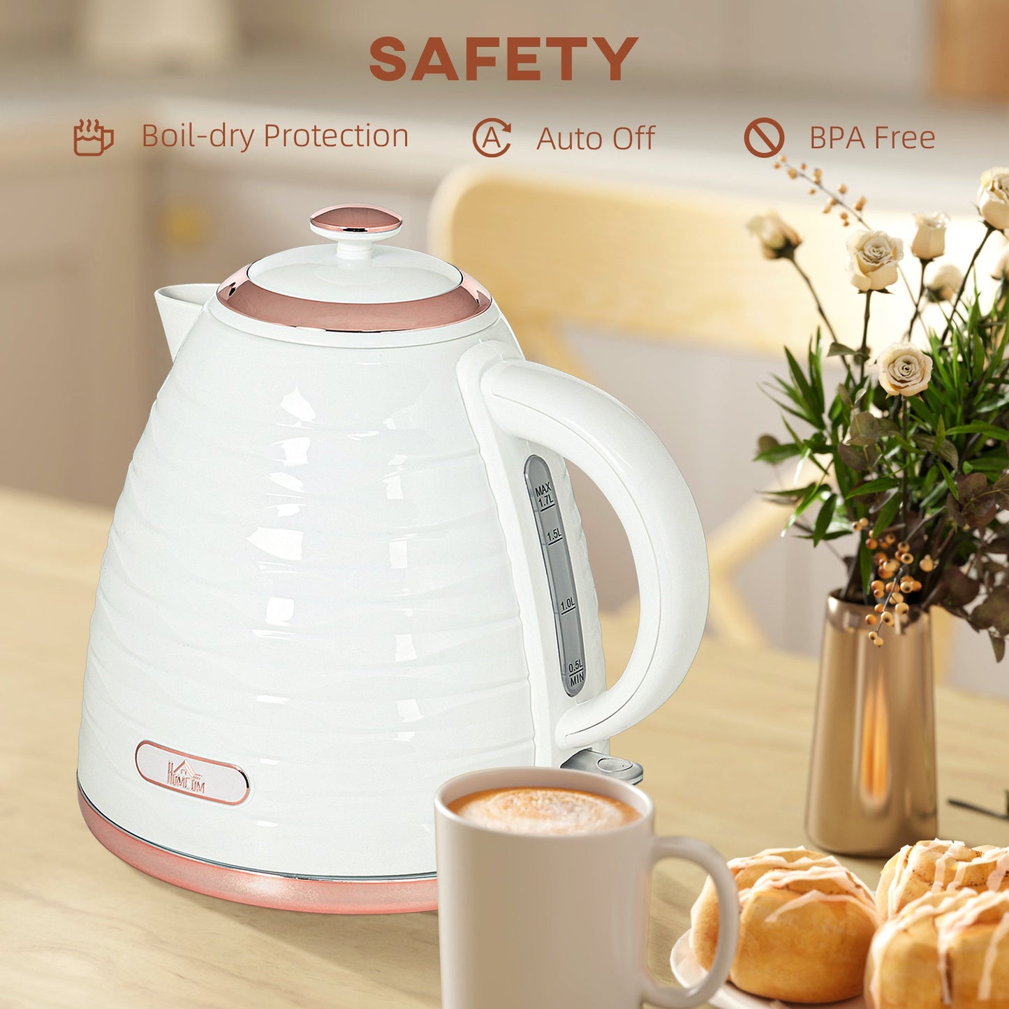 HOMCOM Electric Kettle, Fast Boil, 1.7L, 3kW, Swivel