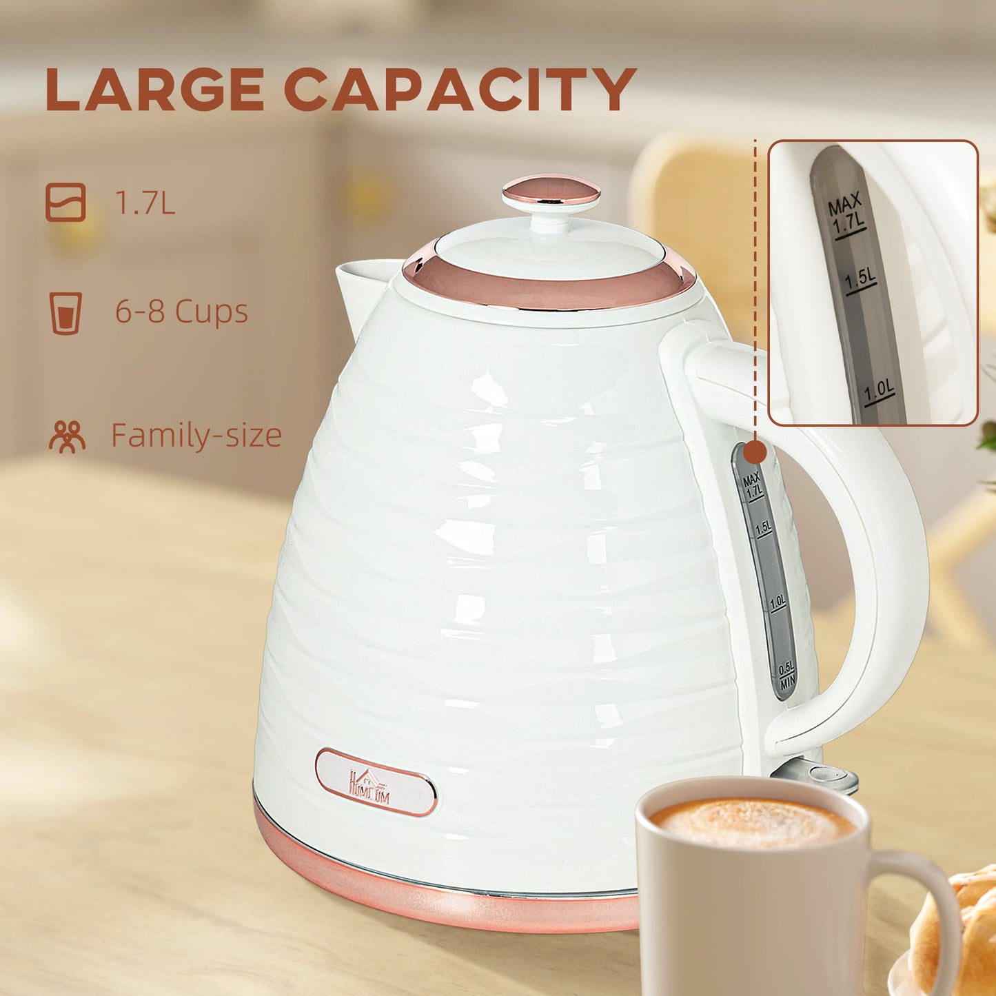 HOMCOM Electric Kettle, Fast Boil, 1.7L, 3kW, Swivel