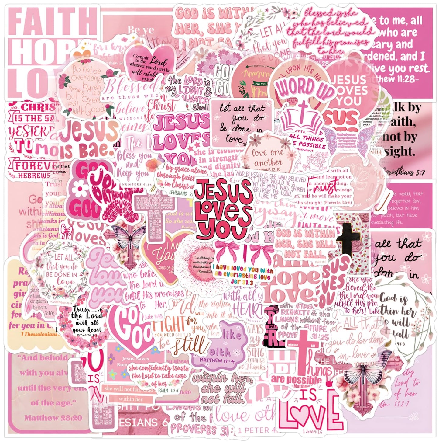 FAAFRW 100 Pcs Bible Verse Stickers – Pink Christian Vinyl for Water Bottles, Laptops & More