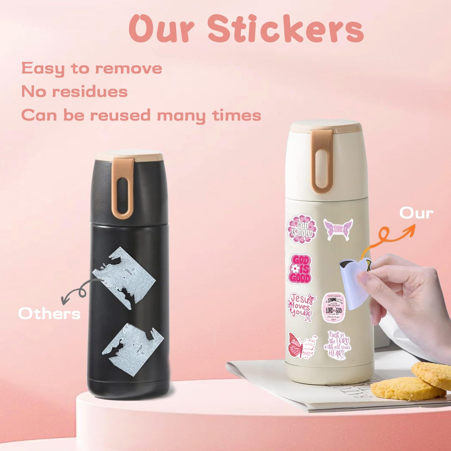 FAAFRW 100 Pcs Bible Verse Stickers – Pink Christian Vinyl for Water Bottles, Laptops & More