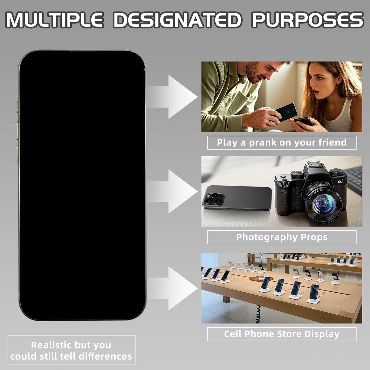 Faawxlo Fake Phone Dummy Prop - Realistic 1:1 Imitation, 16 Pro for Kid Play, Black Screen