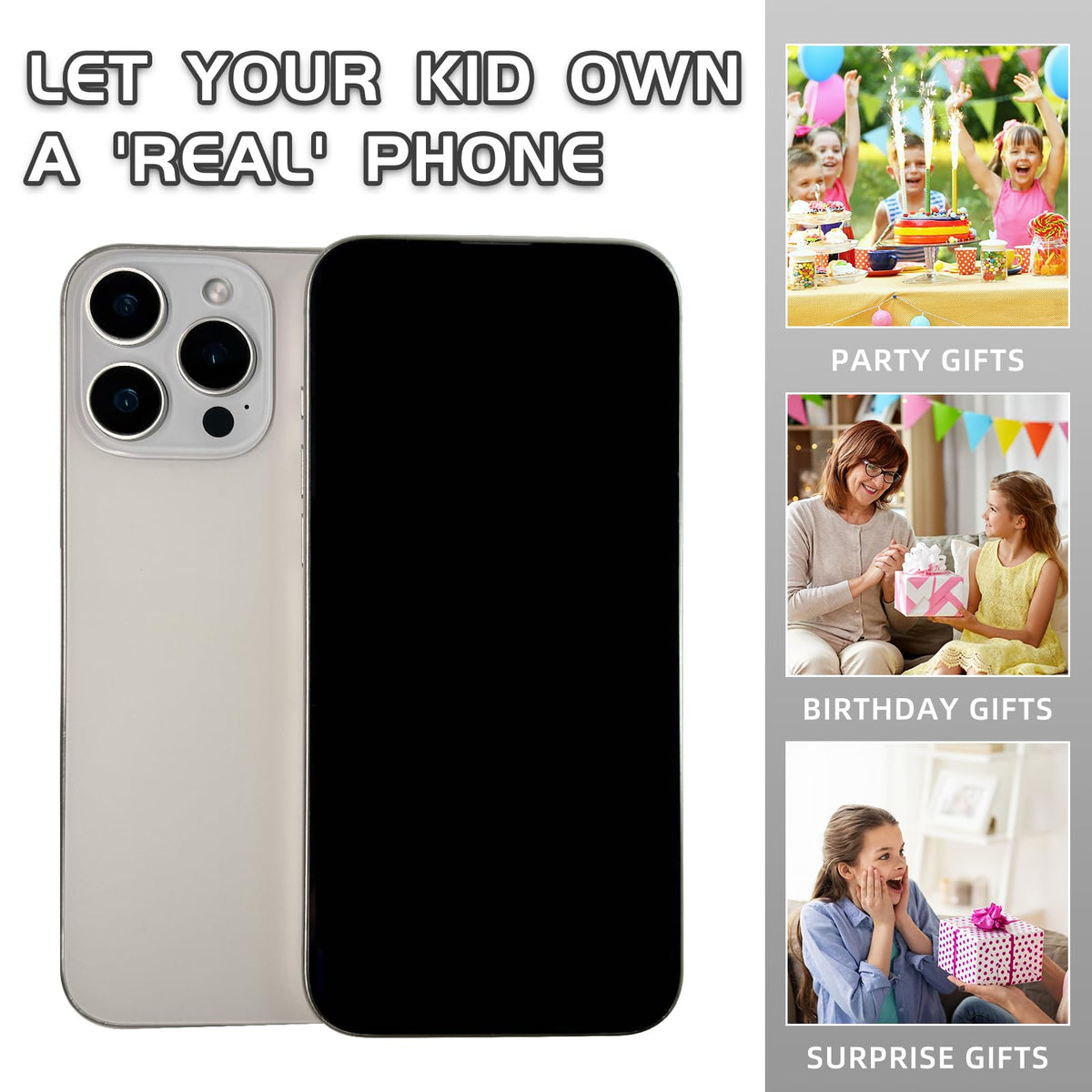 Faawxlo Fake Phone Dummy Prop - Realistic 1:1 Imitation, 16 Pro for Kid Play, Black Screen