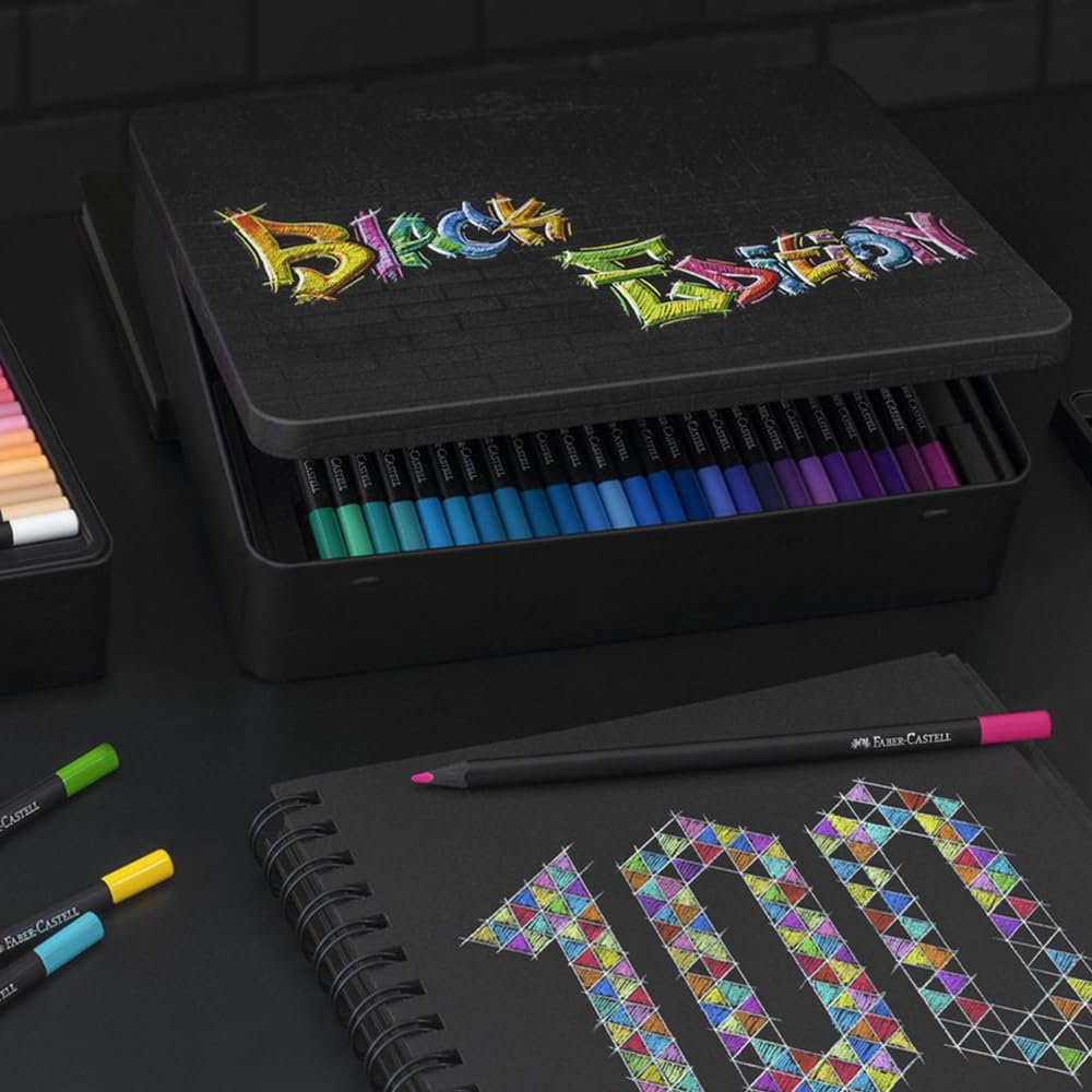 Faber-Castell Black Edition Colored Pencils – 100-Count Set (Vibrant, Smooth Color)