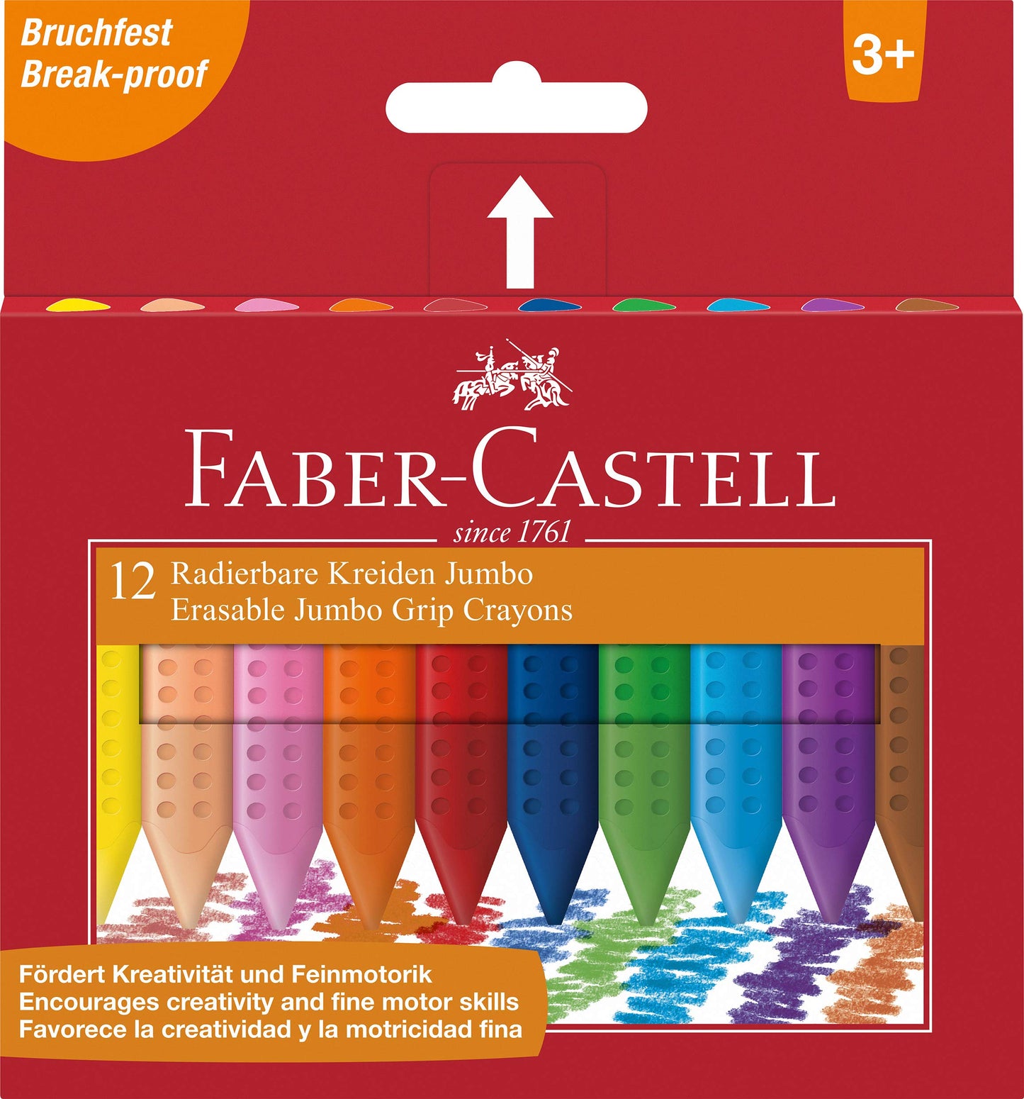 Faber-Castell Jumbo Grip Crayons (Pack of 12) – Ergonomic, Erasable Colouring for Kids