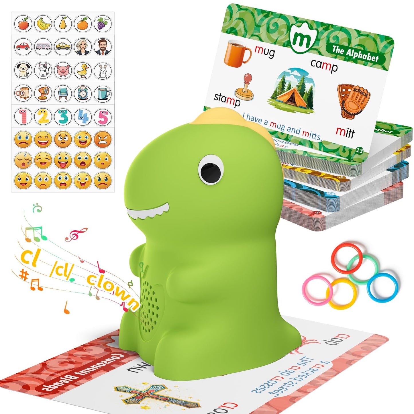 Fabeto Interactive Dinosaur Talking Pen – Phonics Flash Cards for Kids 2–6 | Montessori Reading Toy (Green)