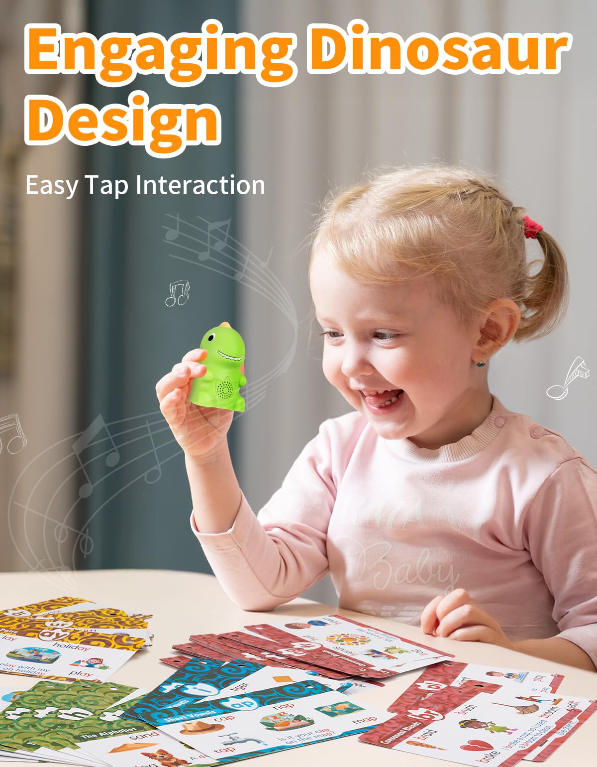 Fabeto Interactive Dinosaur Talking Pen – Phonics Flash Cards for Kids 2–6 | Montessori Reading Toy (Green)