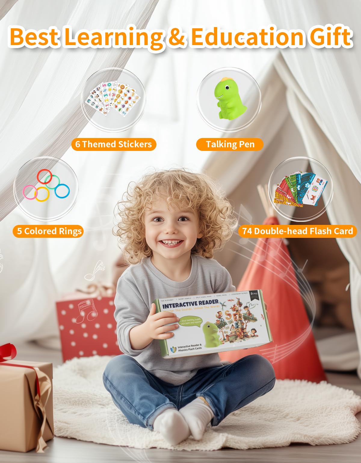 Fabeto Interactive Dinosaur Talking Pen – Phonics Flash Cards for Kids 2–6 | Montessori Reading Toy (Green)