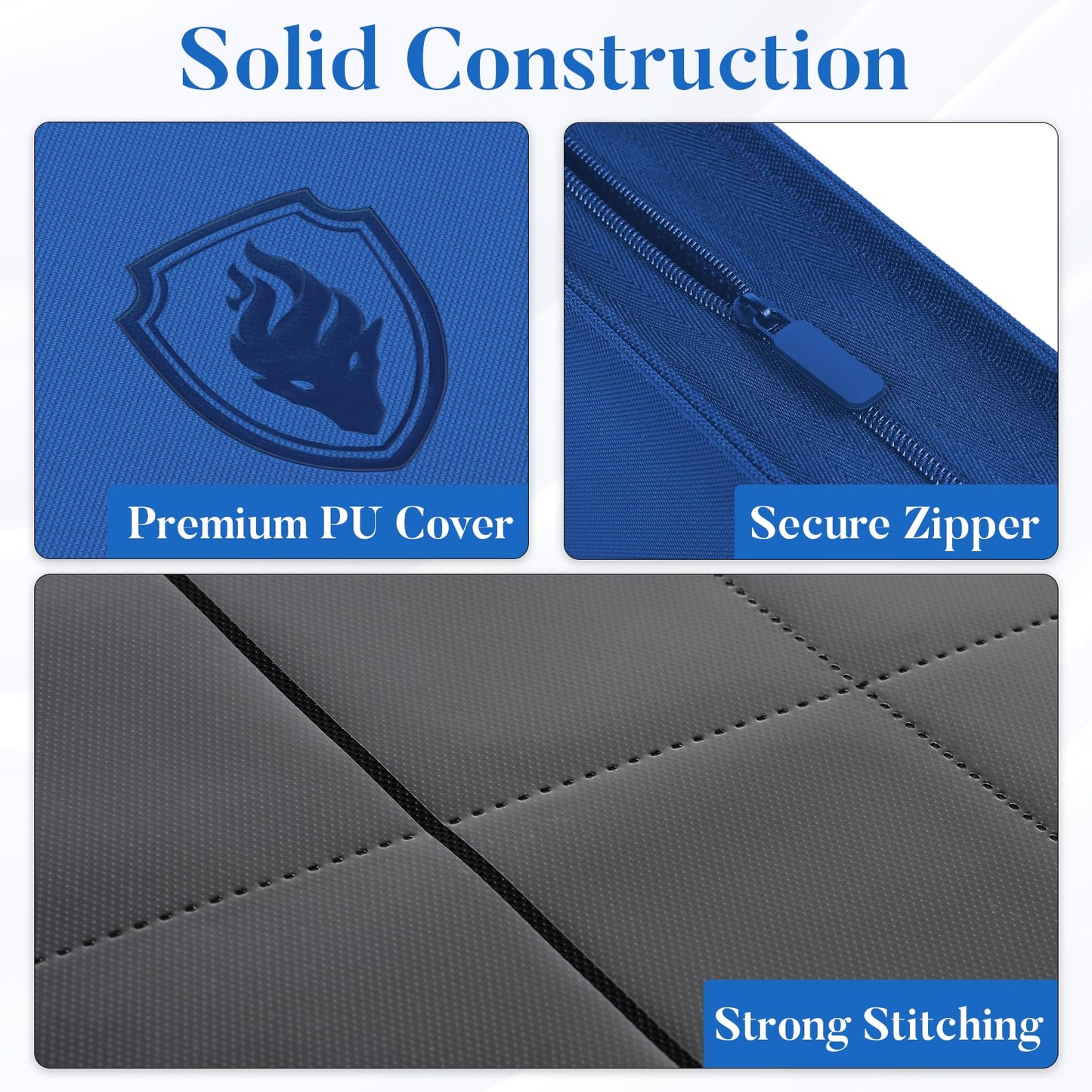 Fabmaker Premium Zip Card Binder 912 Pockets – 12-Pocket Trading Card Album, PU Zipper, Royal Blue