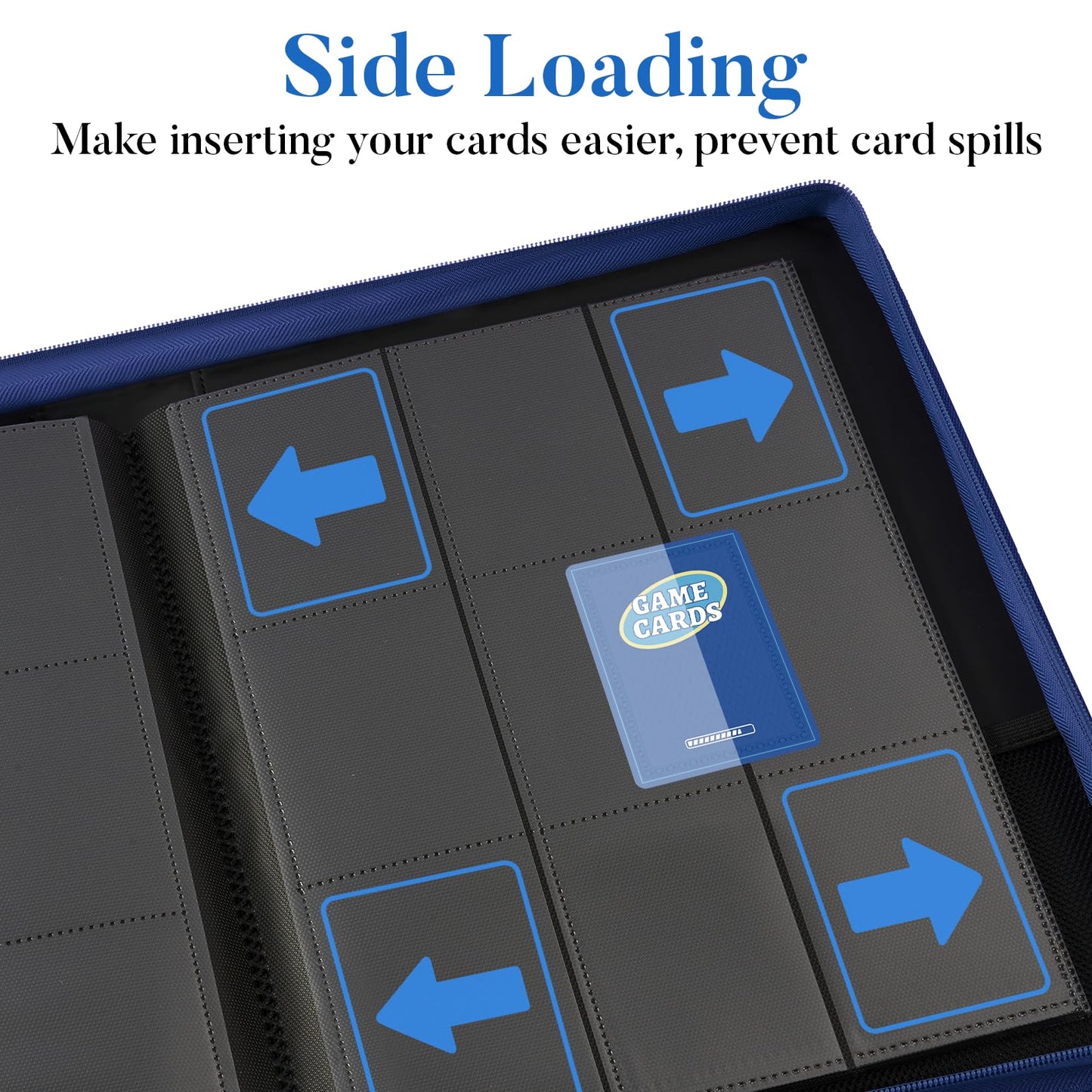 Fabmaker Premium Zip Card Binder – 9-Pocket 360 Card Album, Navy Blue