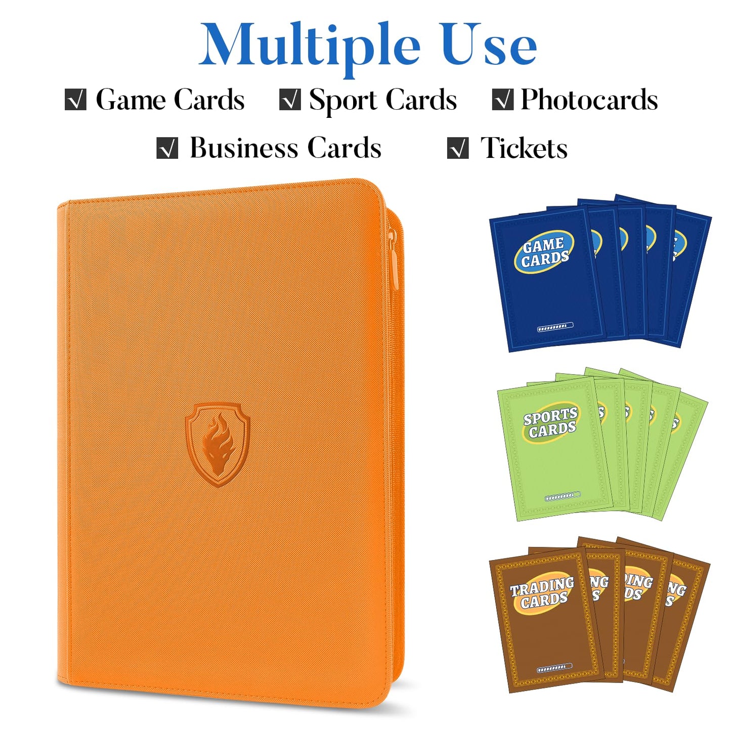 Fabmaker Premium Zip Card Binder – 9 Pocket Trading Card Album, Orange PU Cover