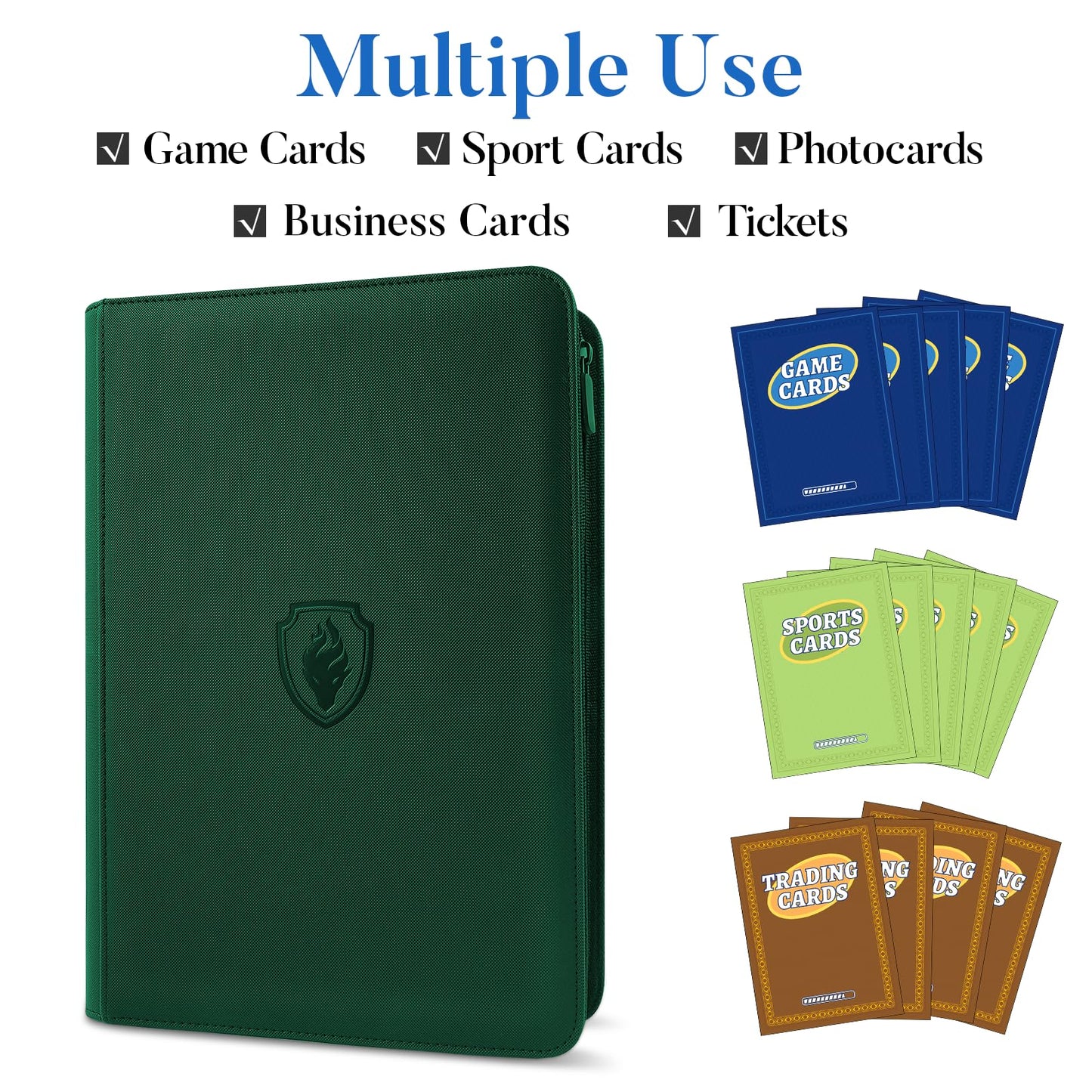 Fabmaker Premium Zip Card Binder – 9-Pocket PU Cover, Dark Green