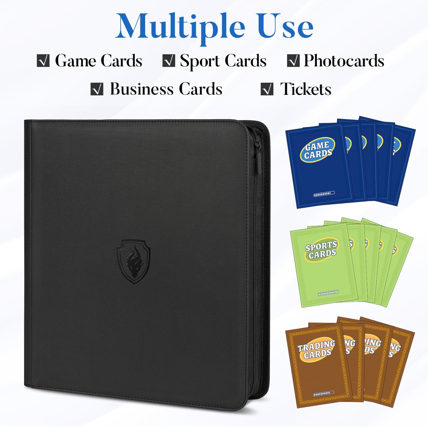 Fabmaker Premium Zip Card Binder — 912-Card Capacity, 12-Pocket Album, Navy Blue