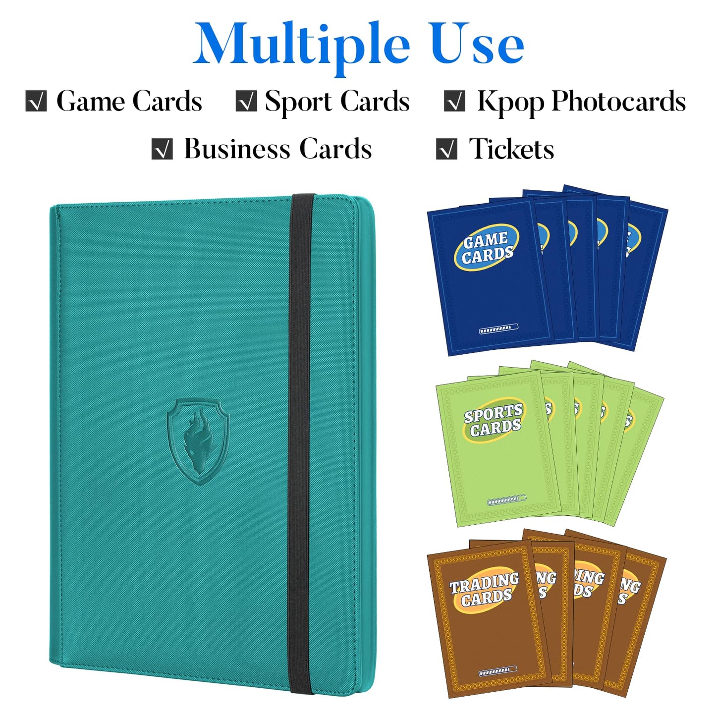 Fabmaker Premium 9-Pocket Card Binder for 540 Cards | Turquoise PU Cover