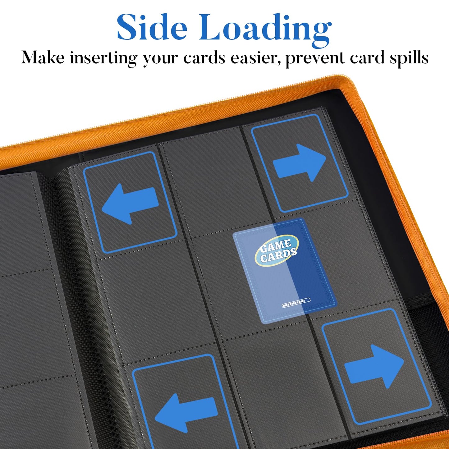 Fabmaker Premium Zip Card Binder – 9 Pocket Trading Card Album, Orange PU Cover
