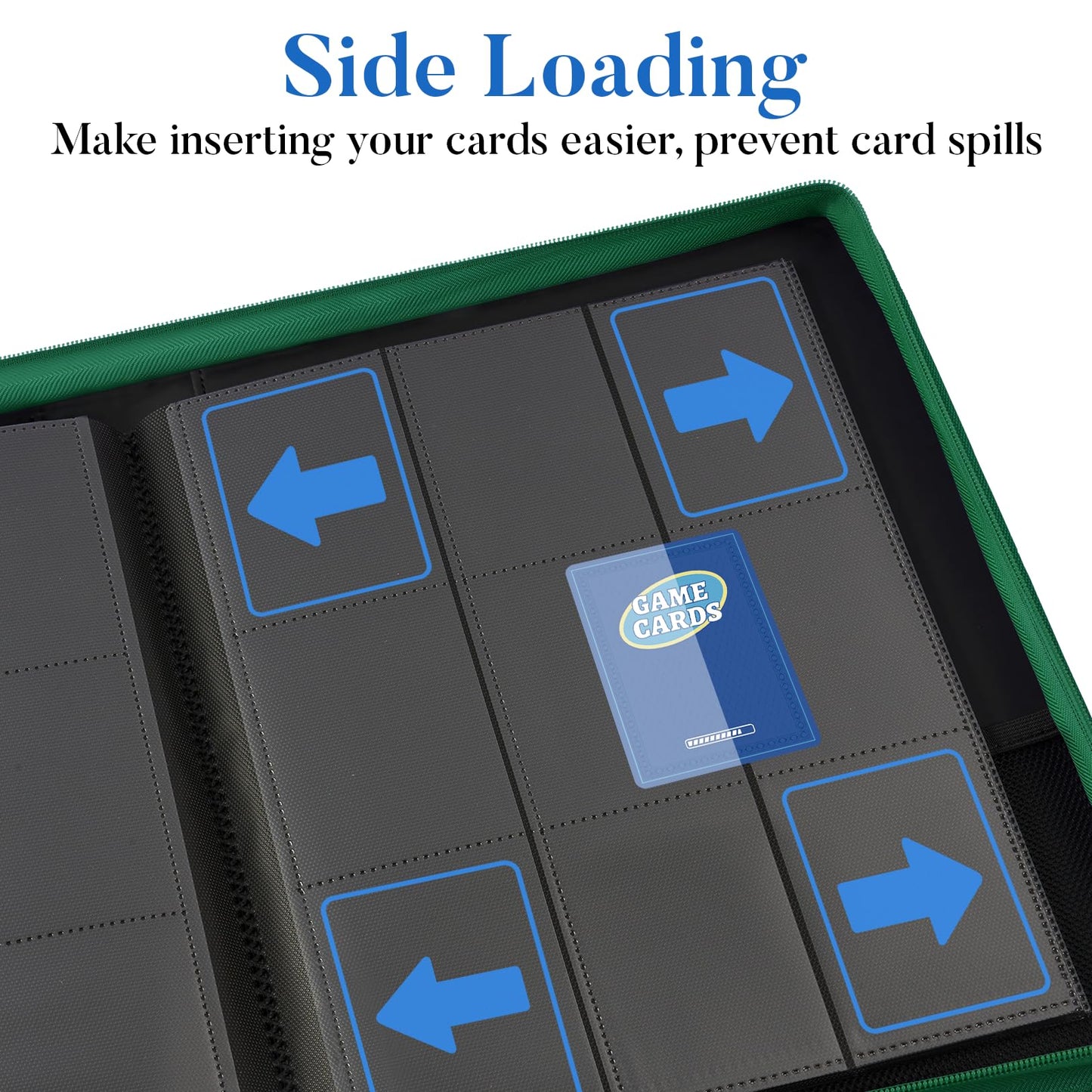 Fabmaker Premium Zip Card Binder – 9-Pocket PU Cover, Dark Green