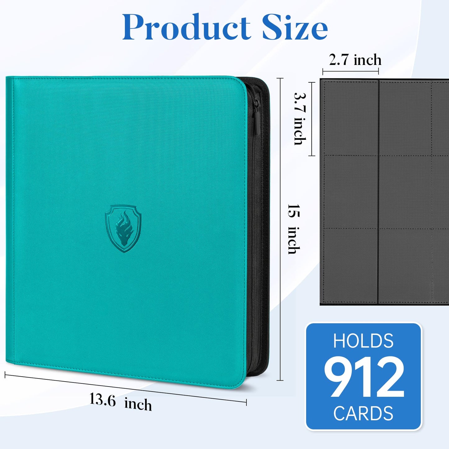 Fabmaker Premium Zip Card Binder 12 Pocket – 912 Card Capacity, Teal