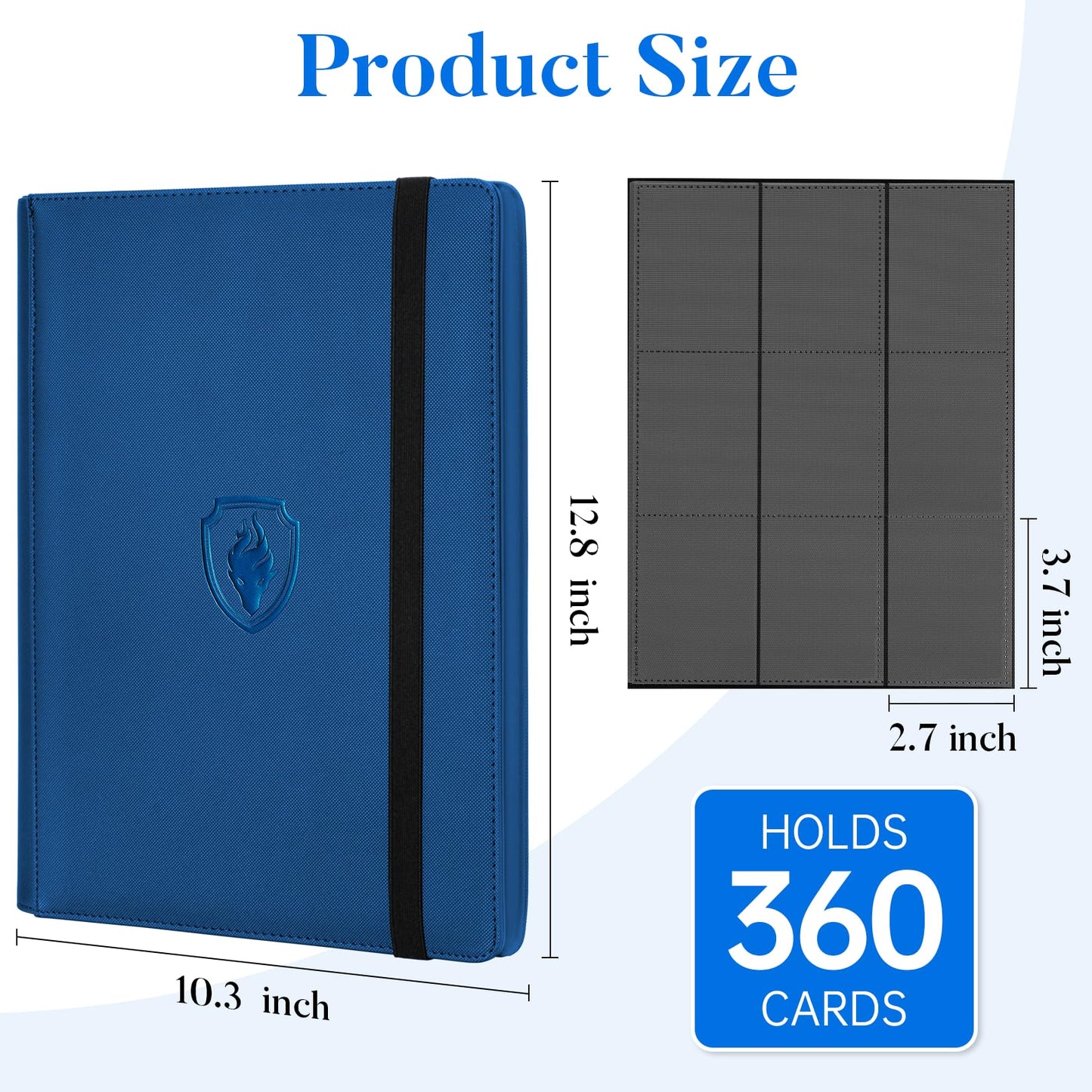 Fabmaker Premium 9-Pocket Card Binder | 360 Card Capacity, PU Cover, Royal Blue