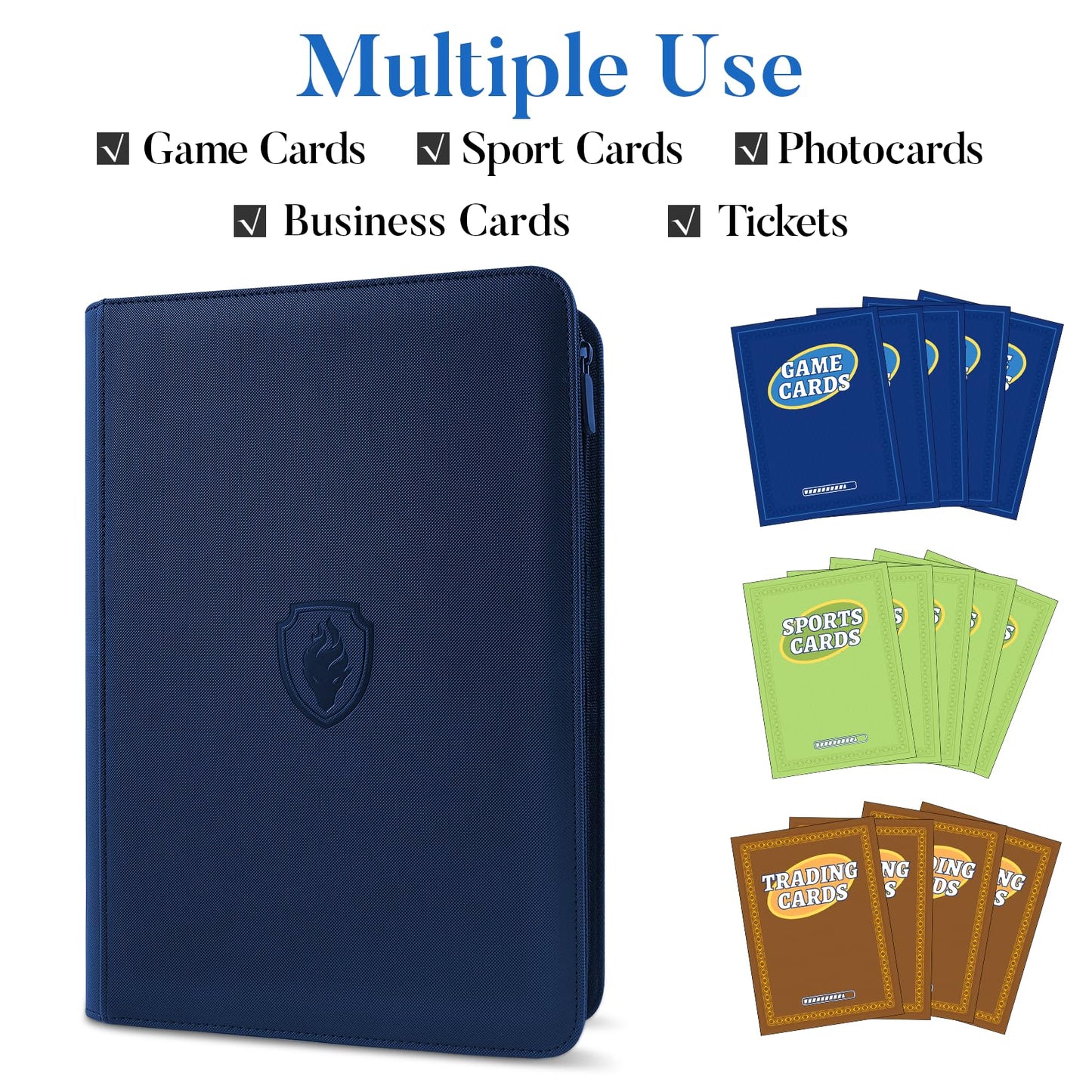Fabmaker Premium Zip Card Binder – 9-Pocket 360 Card Album, Navy Blue