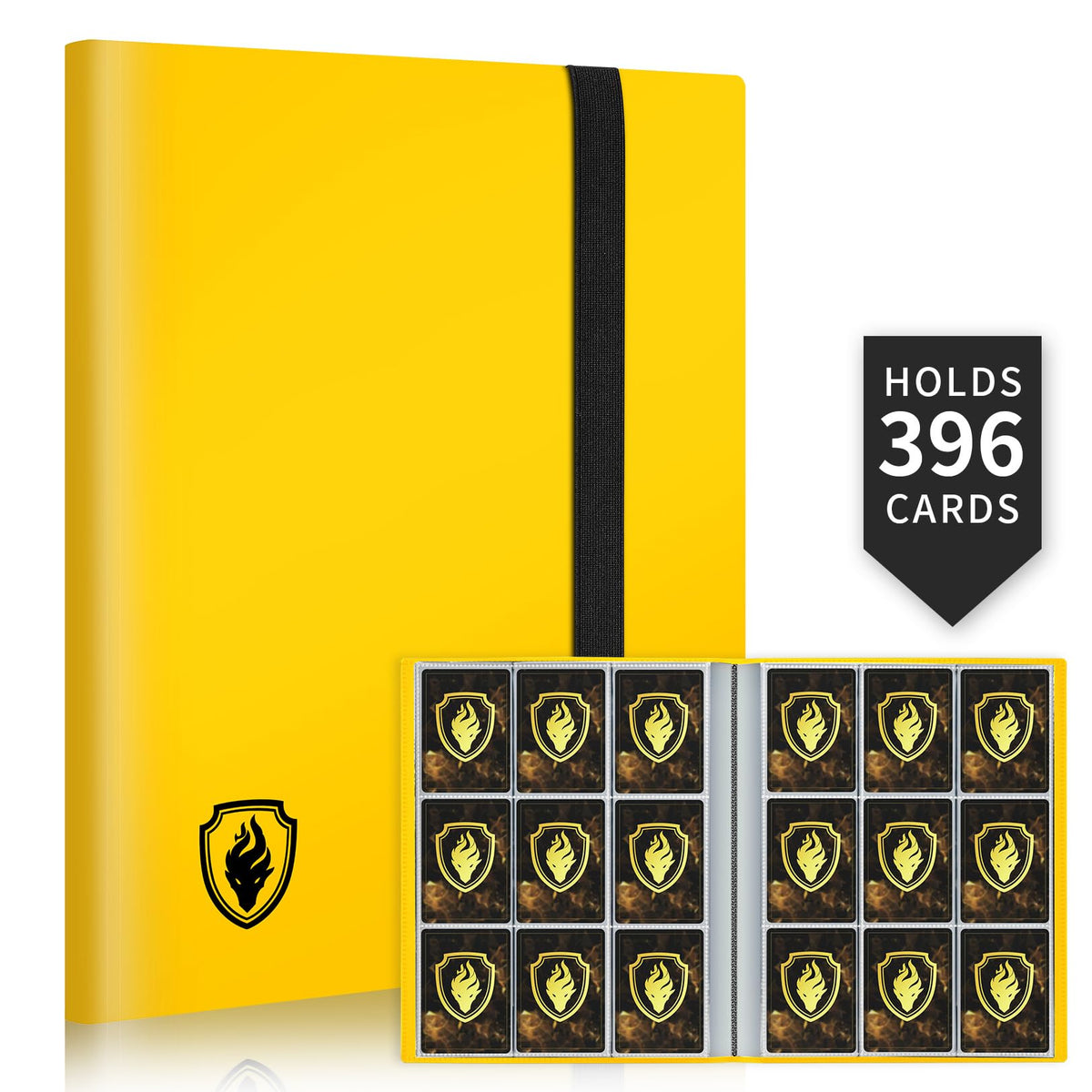 Fabmaker Card Binder 9 Pocket – 396-Card Trading Card Binder (Yellow) | Side Loading, Archival Safe