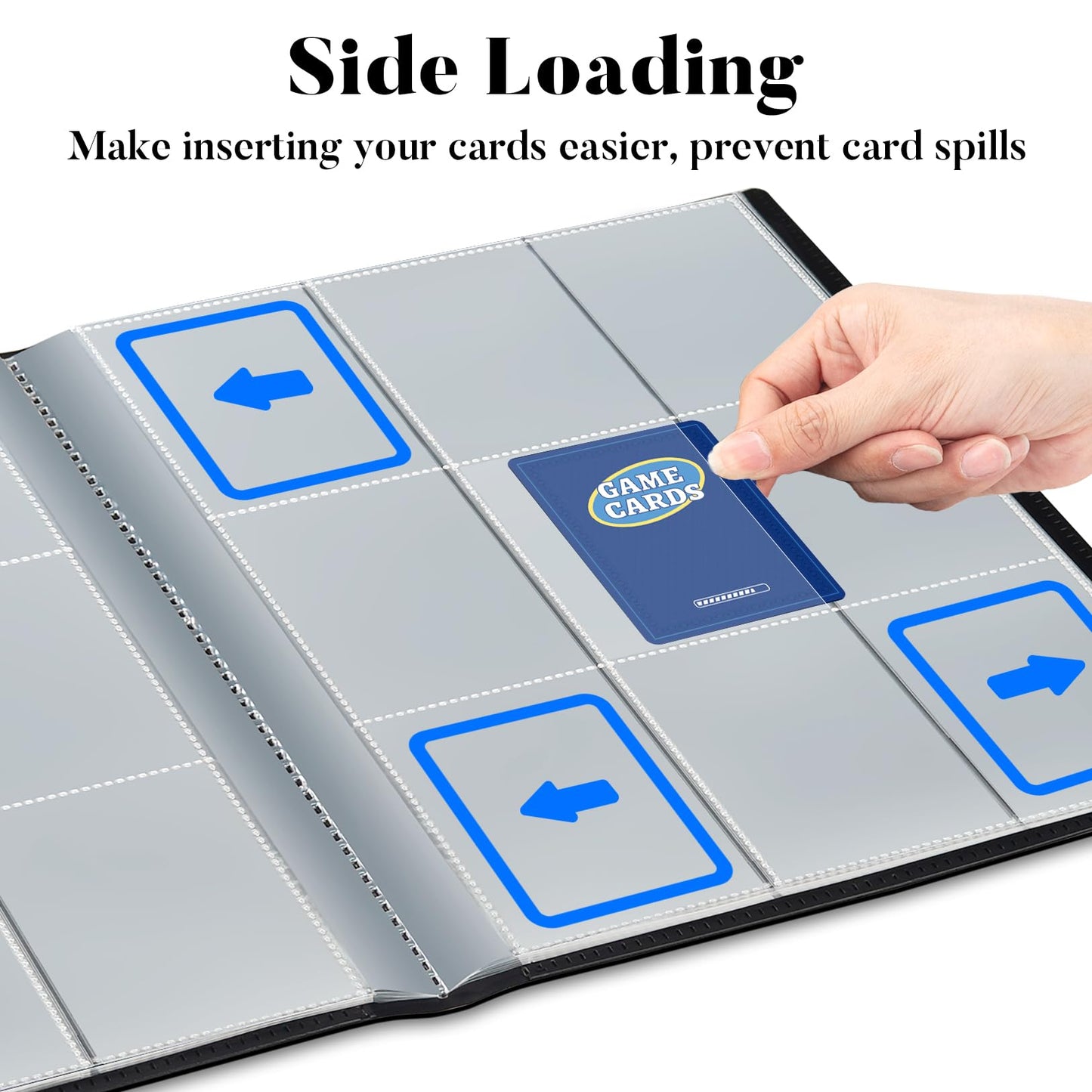 Fabmaker Card Binder 9 Pocket — 396 Card Trading Card Album, Side Loading, Archival Safe, Blue