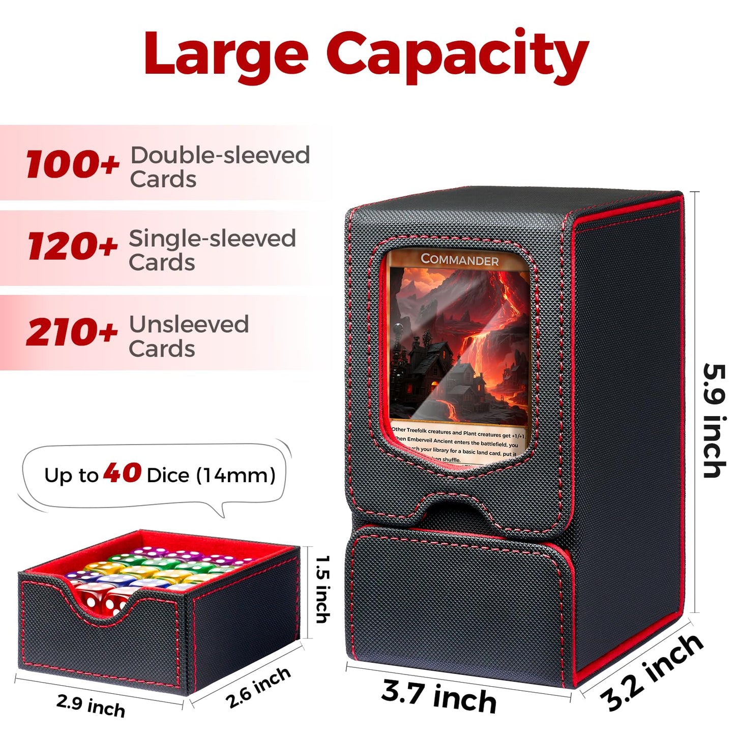 Fabmaker Deck Box for MTG Commander | 210+ Card Capacity, Dice Tray, Leader View – Green