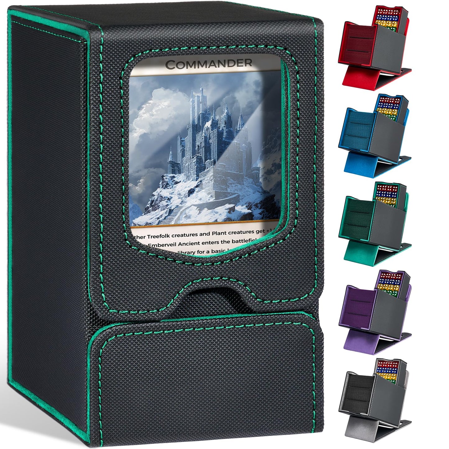 Fabmaker Deck Box for MTG Commander | 210+ Card Capacity, Dice Tray, Leader View – Green