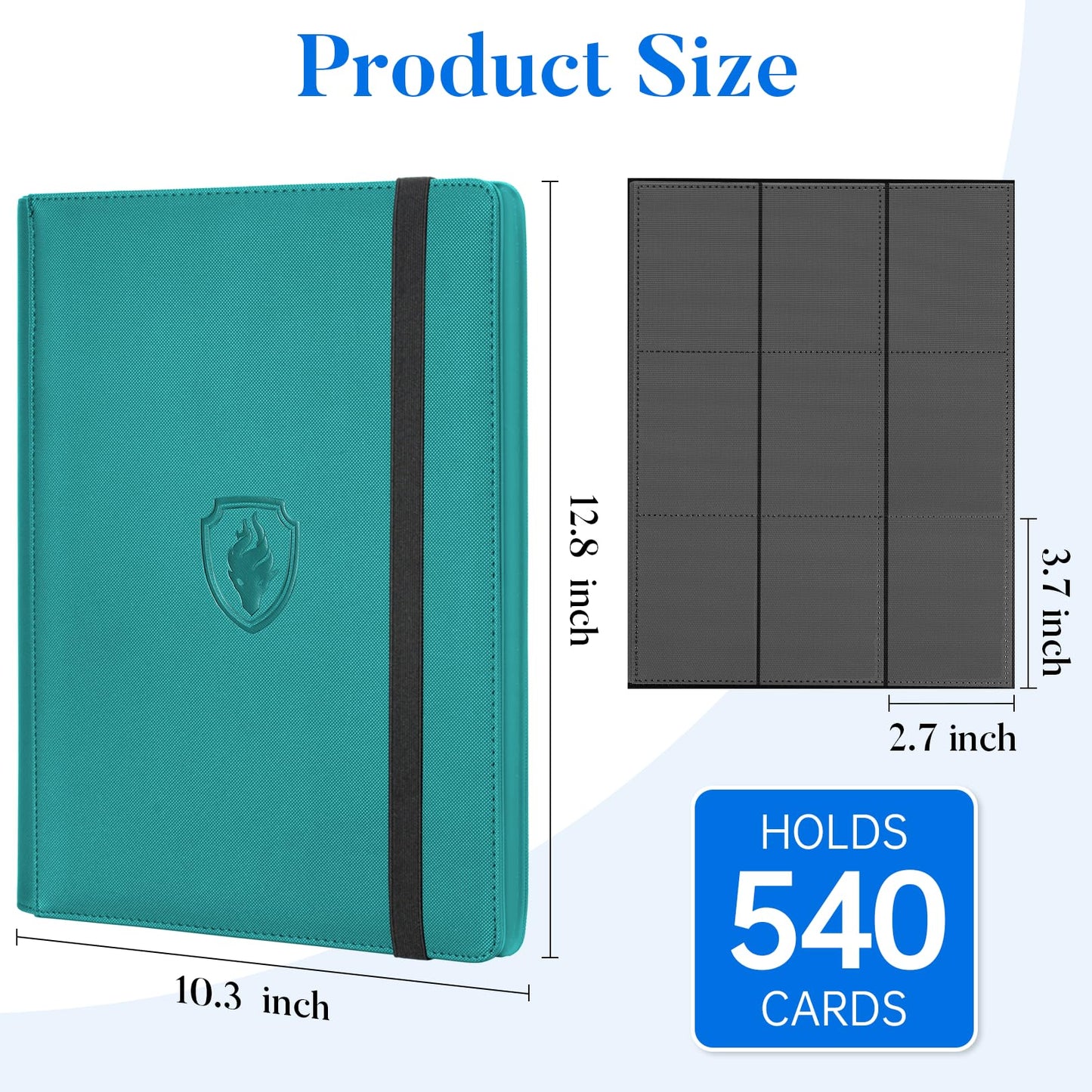 Fabmaker Premium 9-Pocket Card Binder for 540 Cards | Turquoise PU Cover