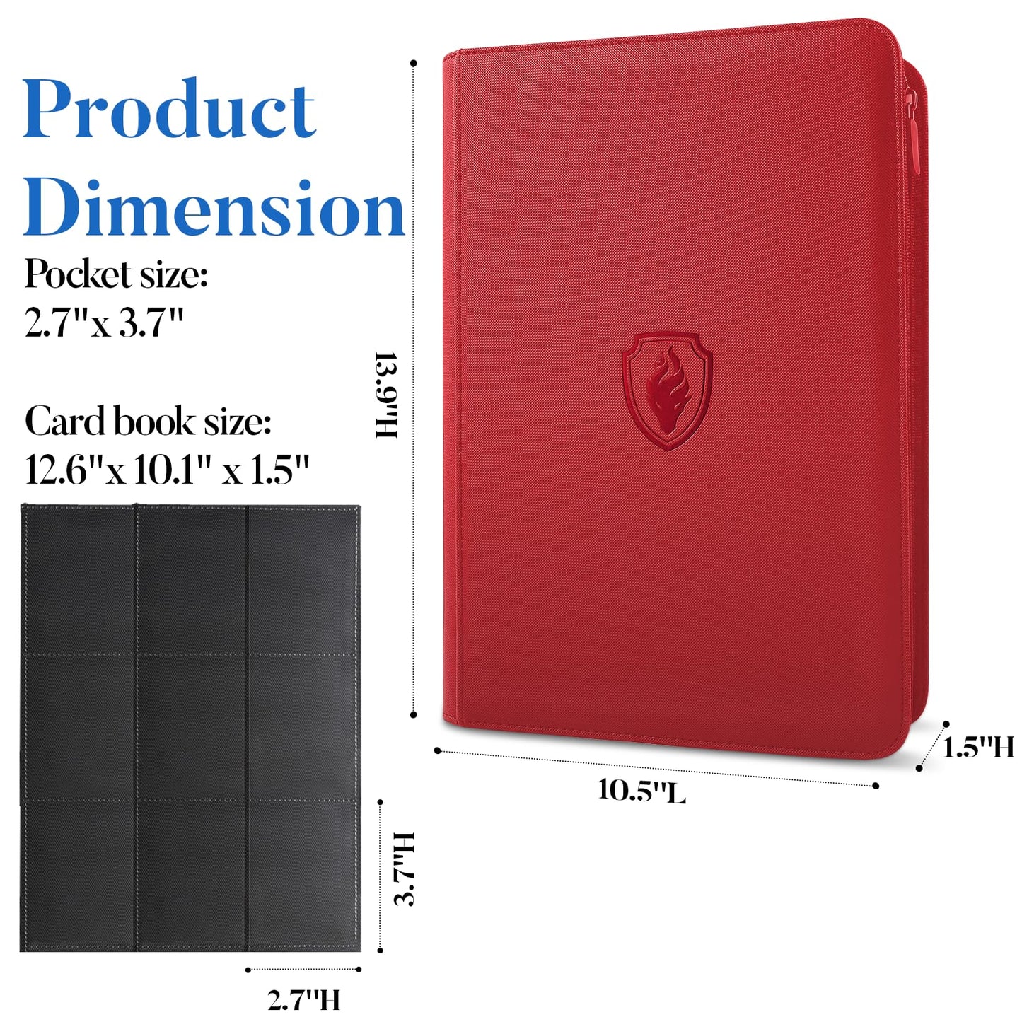 Fabmaker Premium Zip Card Binder — 9 Pocket PU Cover, Red, 360 Card Capacity