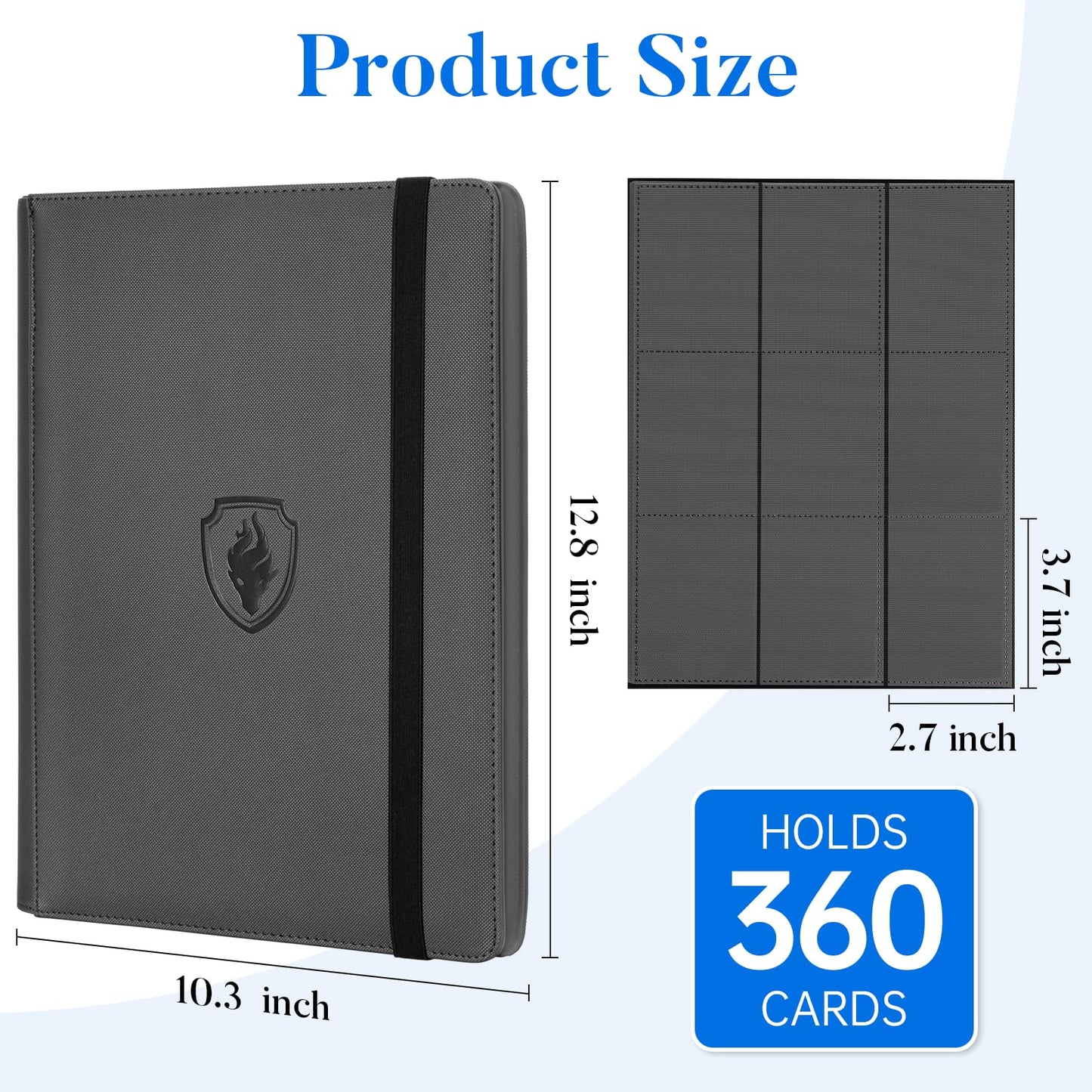 Fabmaker Premium 9-Pocket Card Binder for 360 Cards – Grey PU Cover