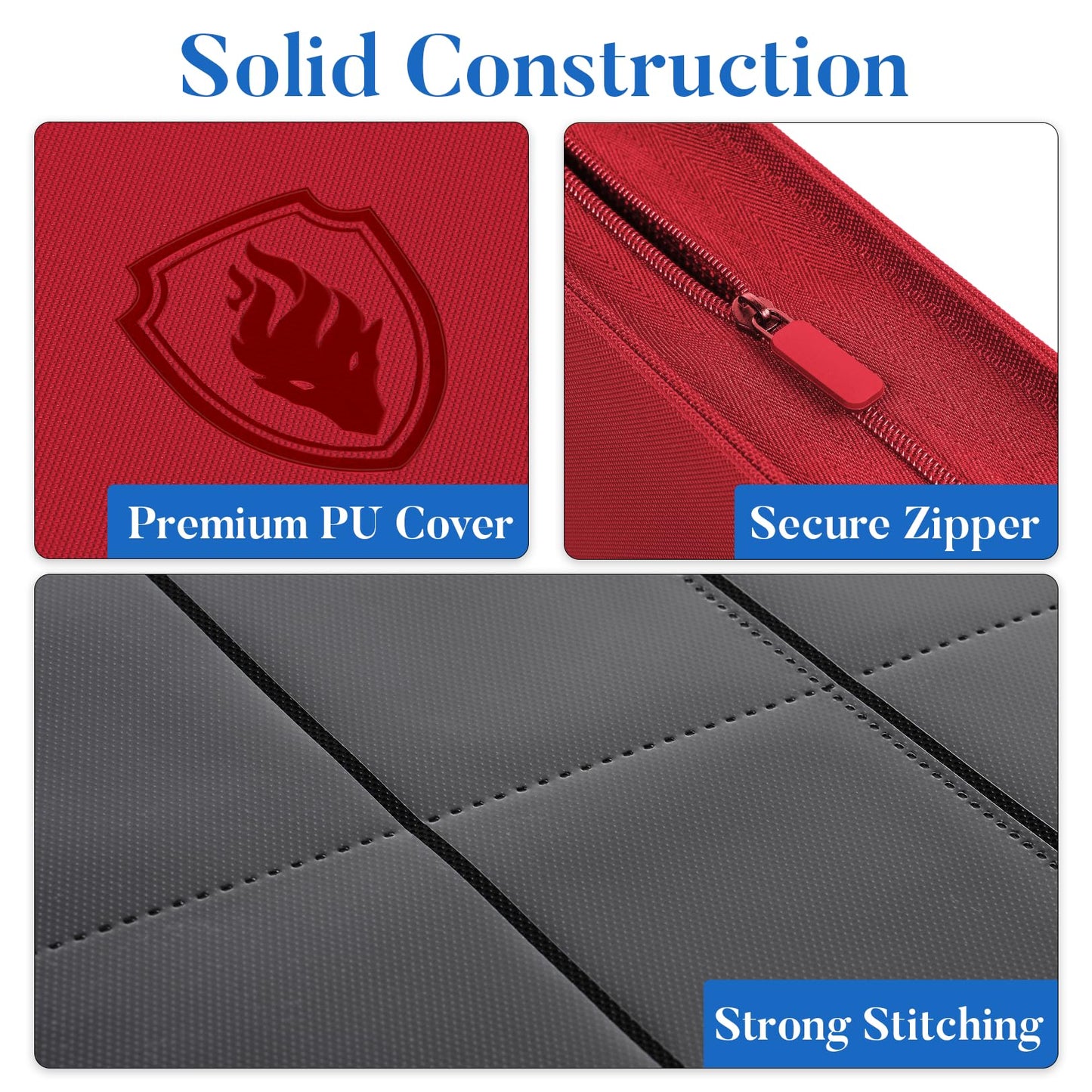 Fabmaker Premium Zip Card Binder — 9 Pocket PU Cover, Red, 360 Card Capacity