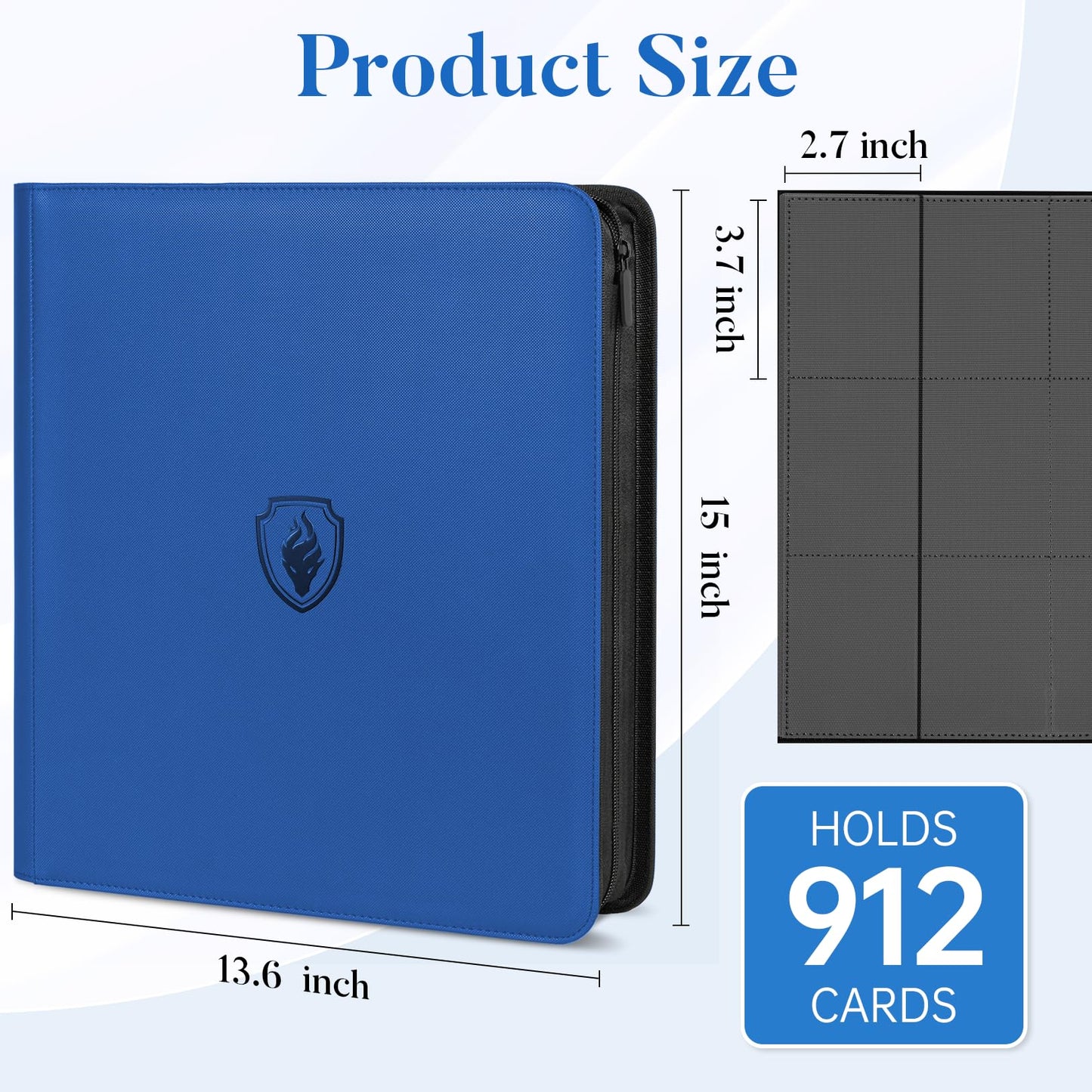 Fabmaker Premium Zip Card Binder 912 Pockets – 12-Pocket Trading Card Album, PU Zipper, Royal Blue