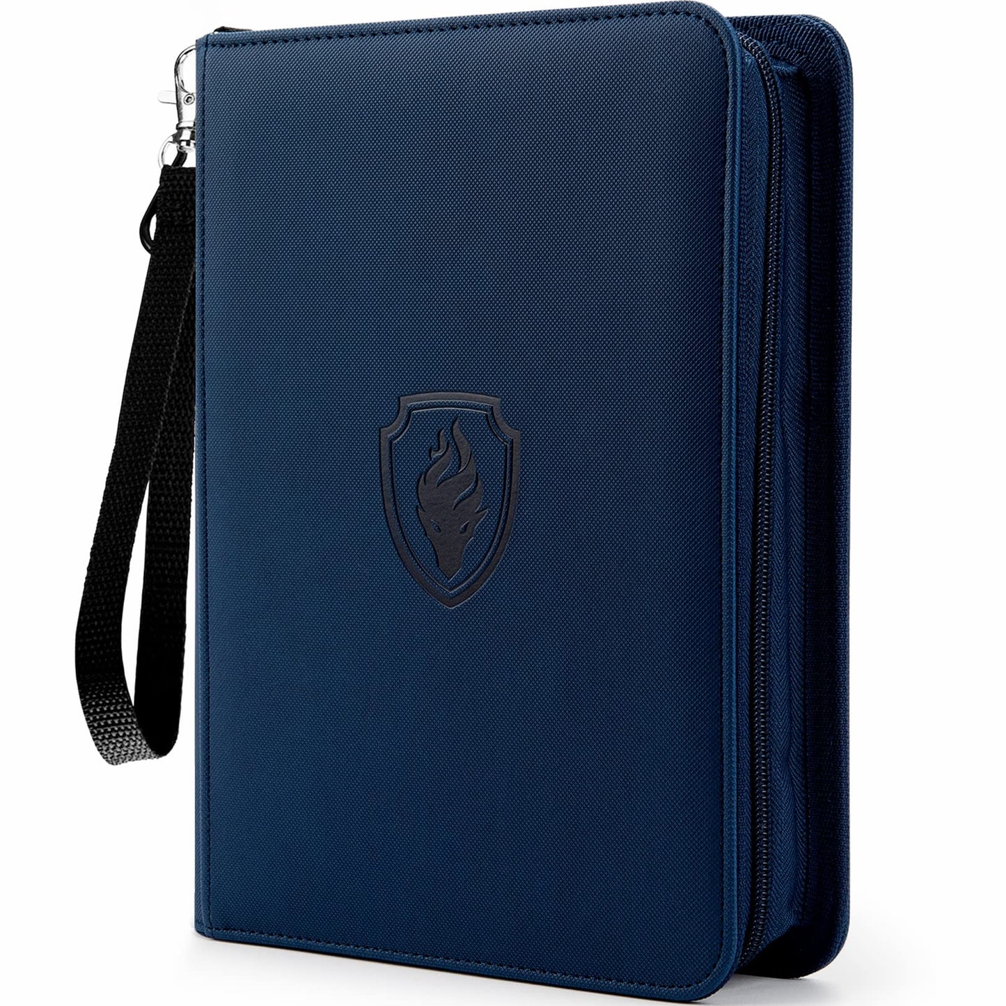 Fabmaker Premium 4-Pocket Zip Card Binder | 320 Cards, Portable PU Album, Navy Blue