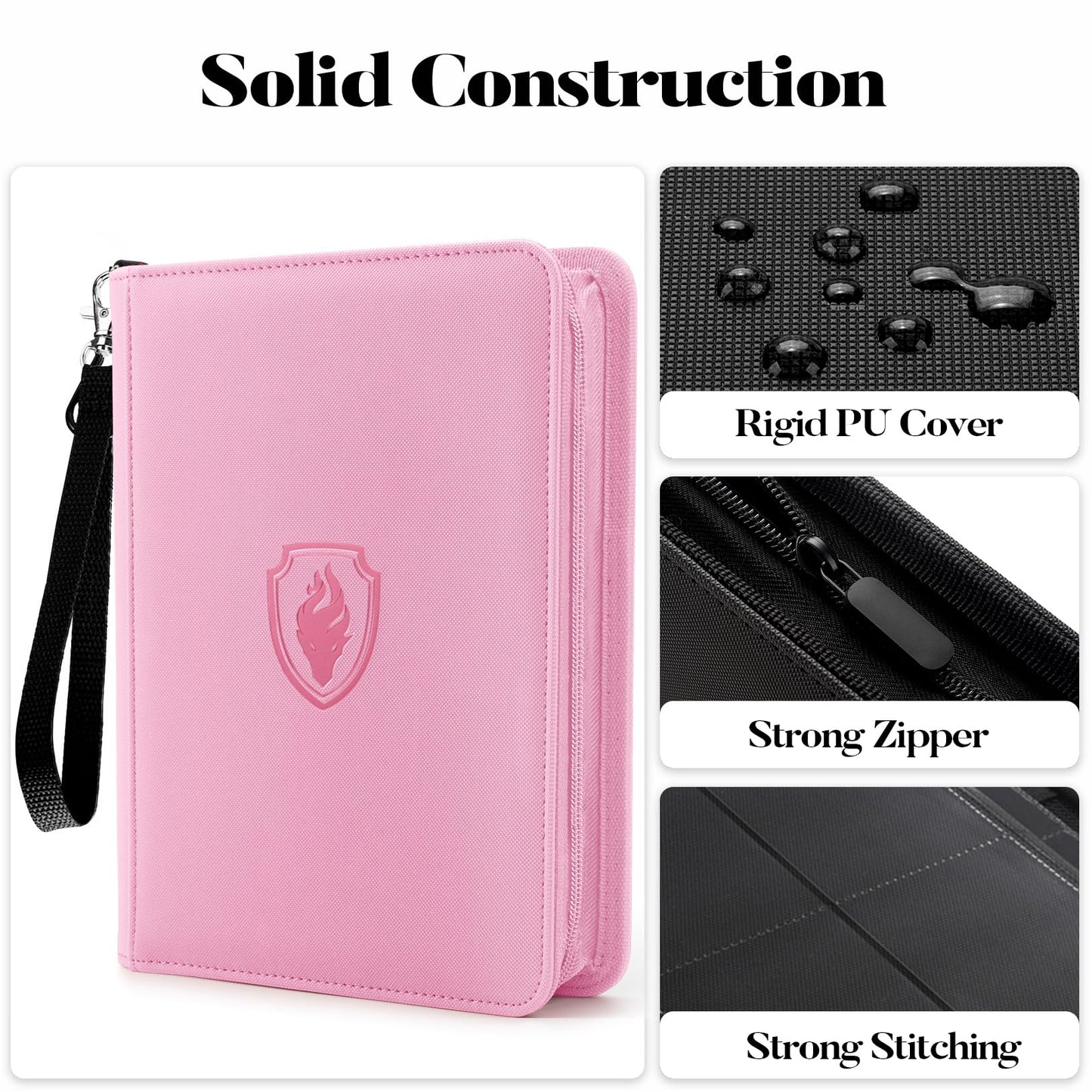 Fabmaker Premium 4-Pocket Zip Card Binder – 320-Card Capacity (Pink)