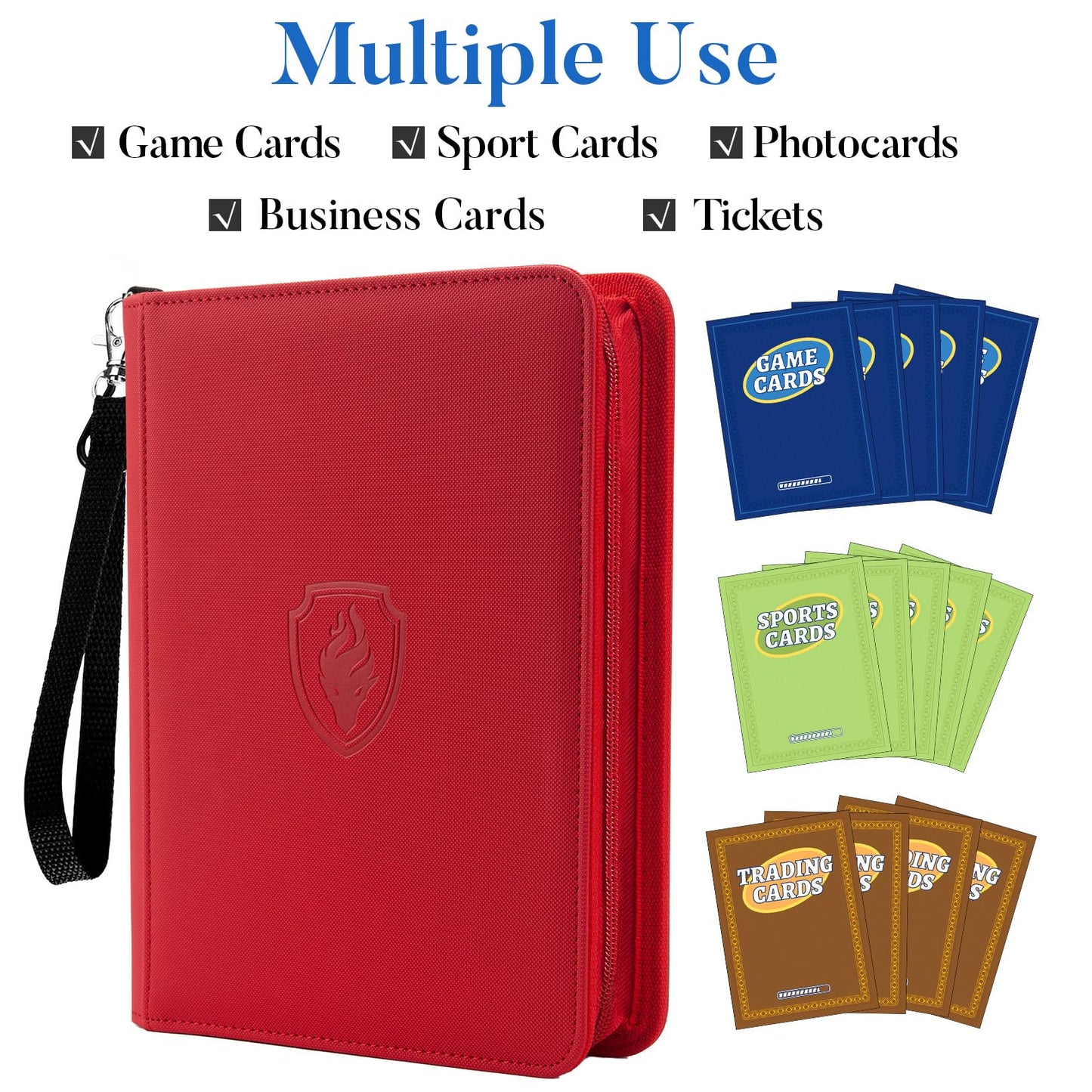 Fabmaker Premium 4-Pocket Zip Card Binder – 320 Cards, Red PU Album