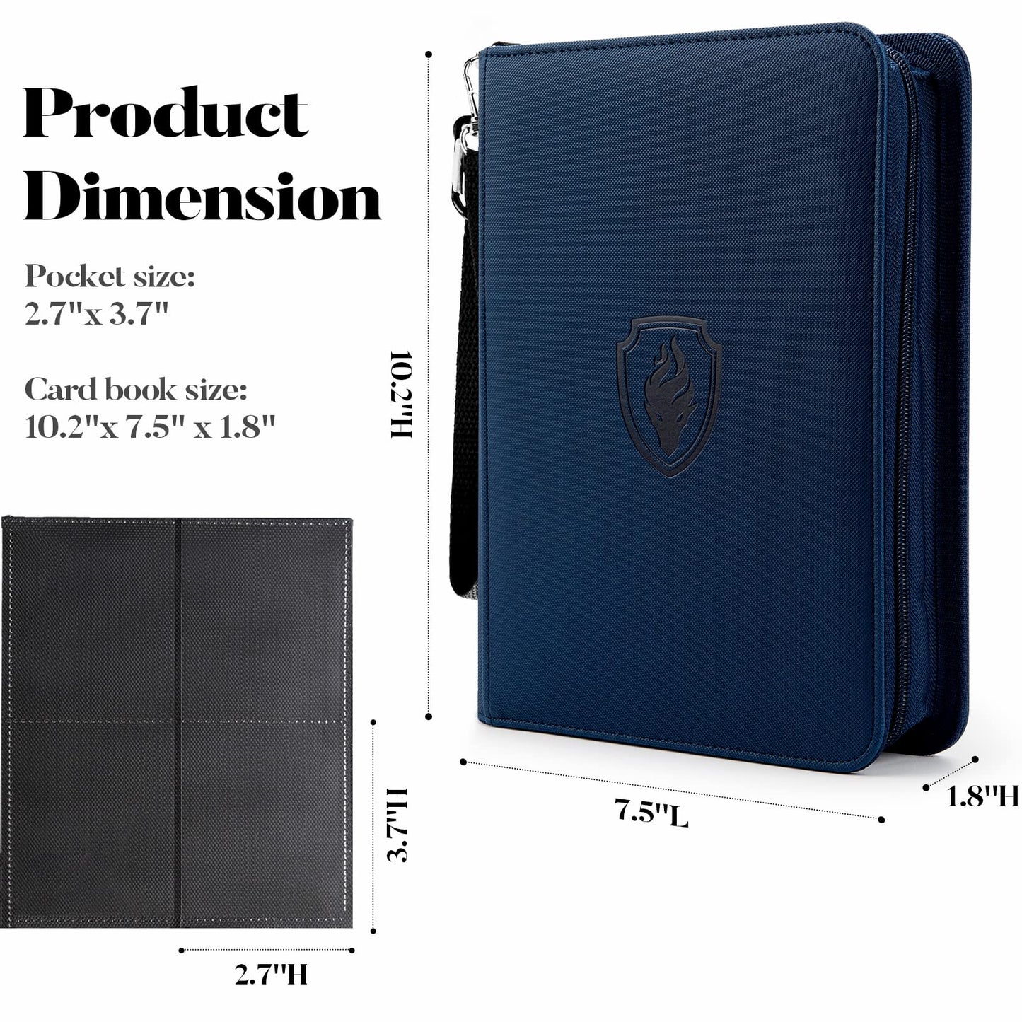 Fabmaker Premium 4-Pocket Zip Card Binder | 320 Cards, Portable PU Album, Navy Blue