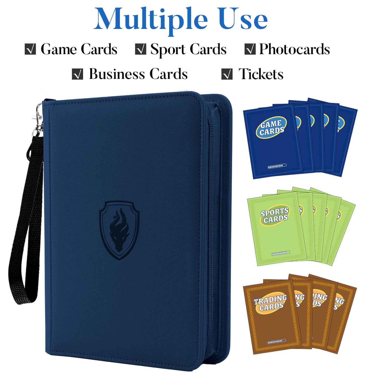 Fabmaker Premium 4-Pocket Zip Card Binder | 320 Cards, Portable PU Album, Navy Blue