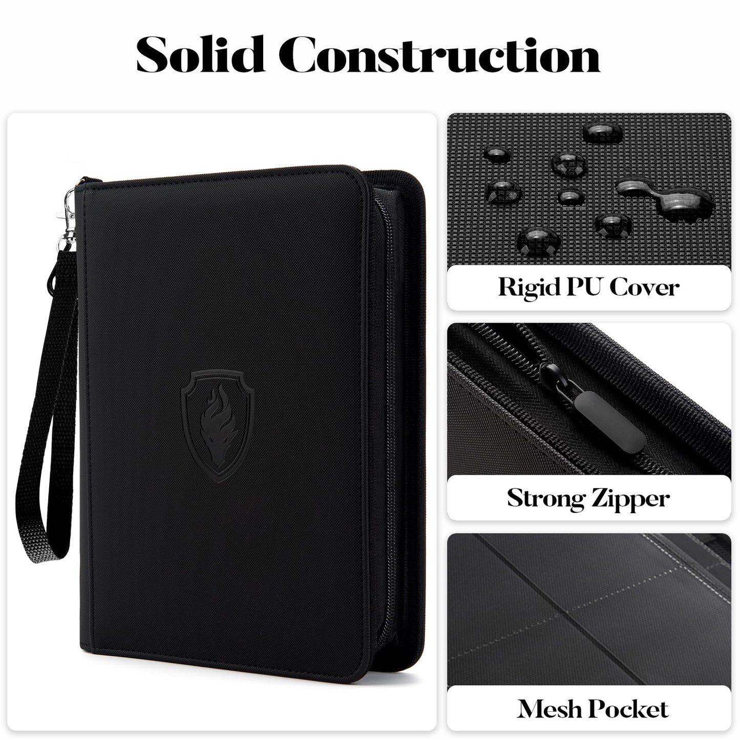 Fabmaker Premium 4-Pocket Zip Card Binder | 320 Cards, Portable PU Album, Navy Blue
