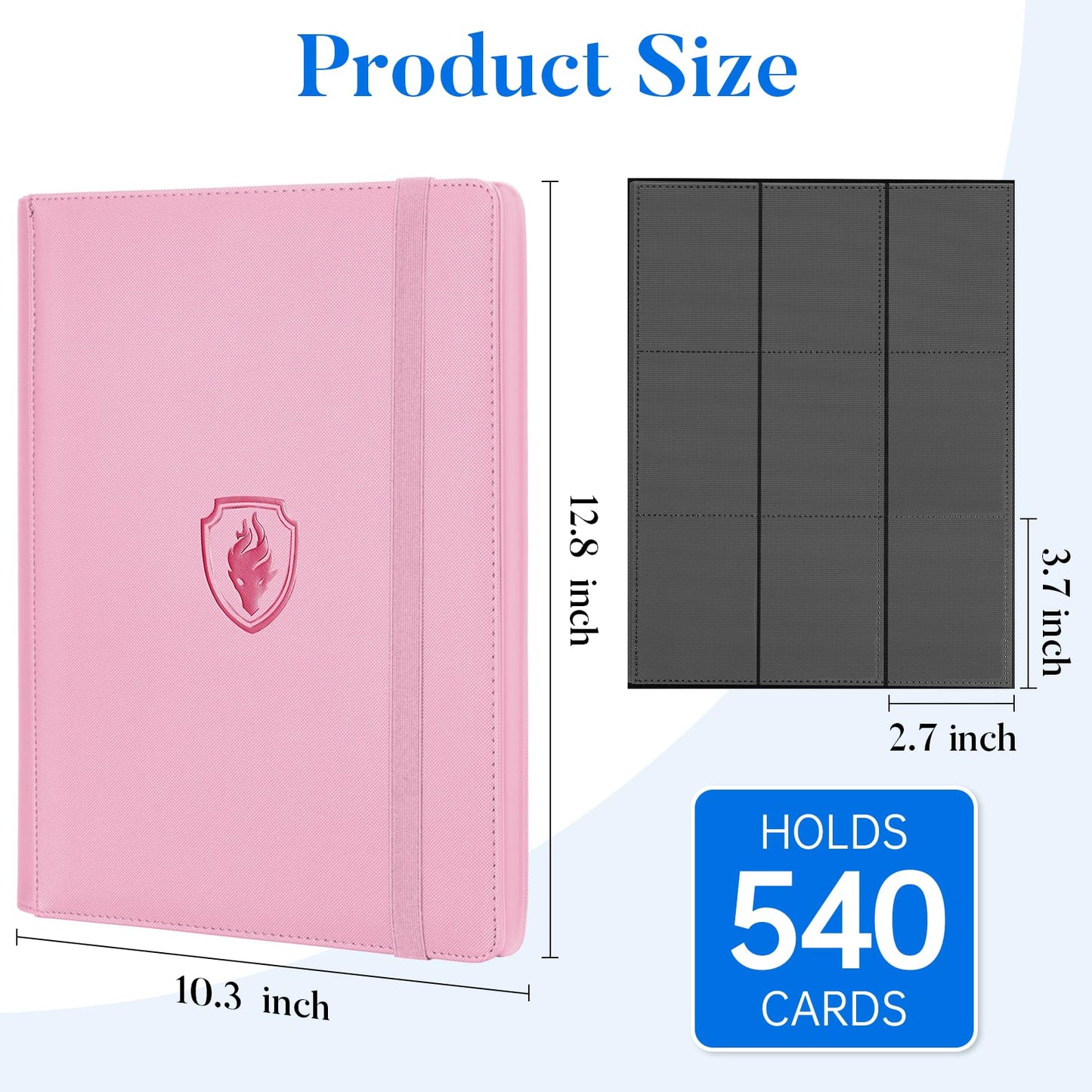 Fabmaker Premium 9-Pocket Card Binder for 540 Cards - Pink PU Cover, Archival Safe & Durable