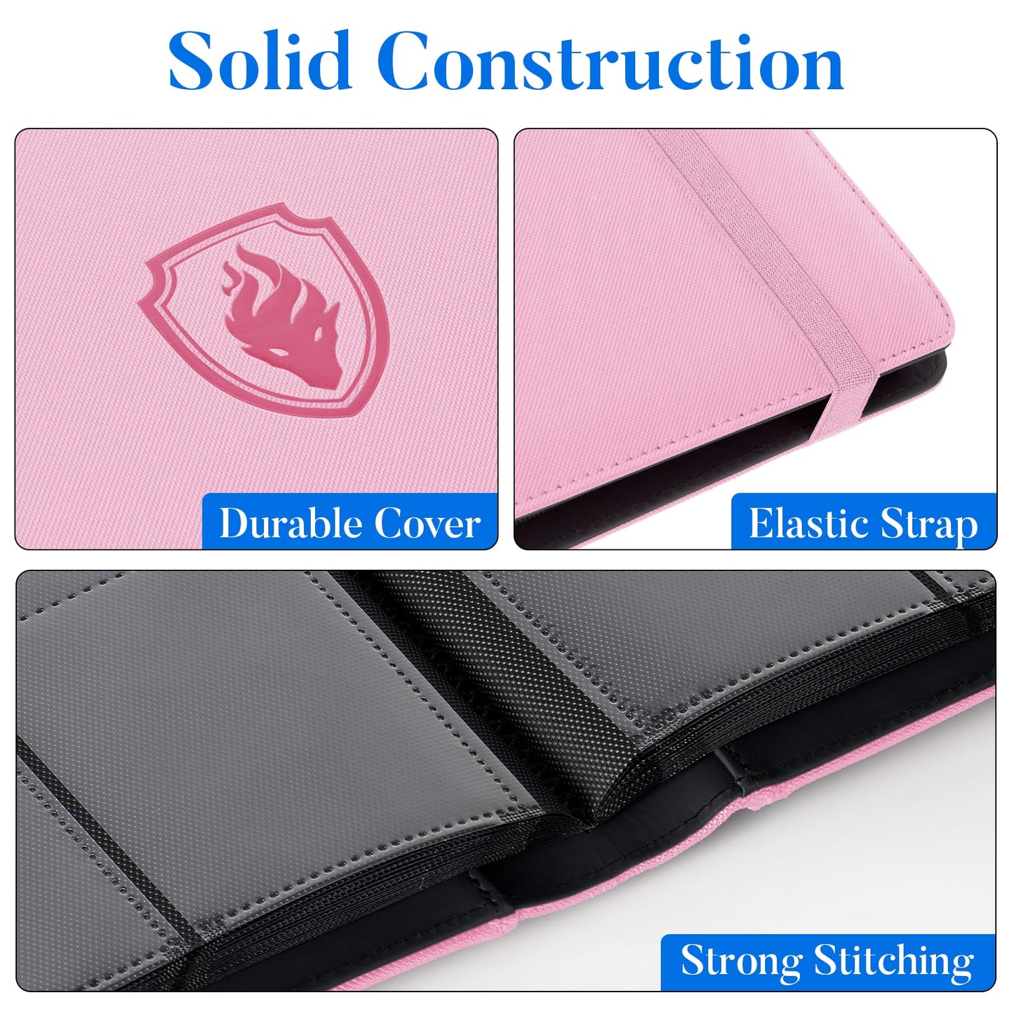 Fabmaker Premium 9-Pocket Card Binder for 540 Cards - Pink PU Cover, Archival Safe & Durable