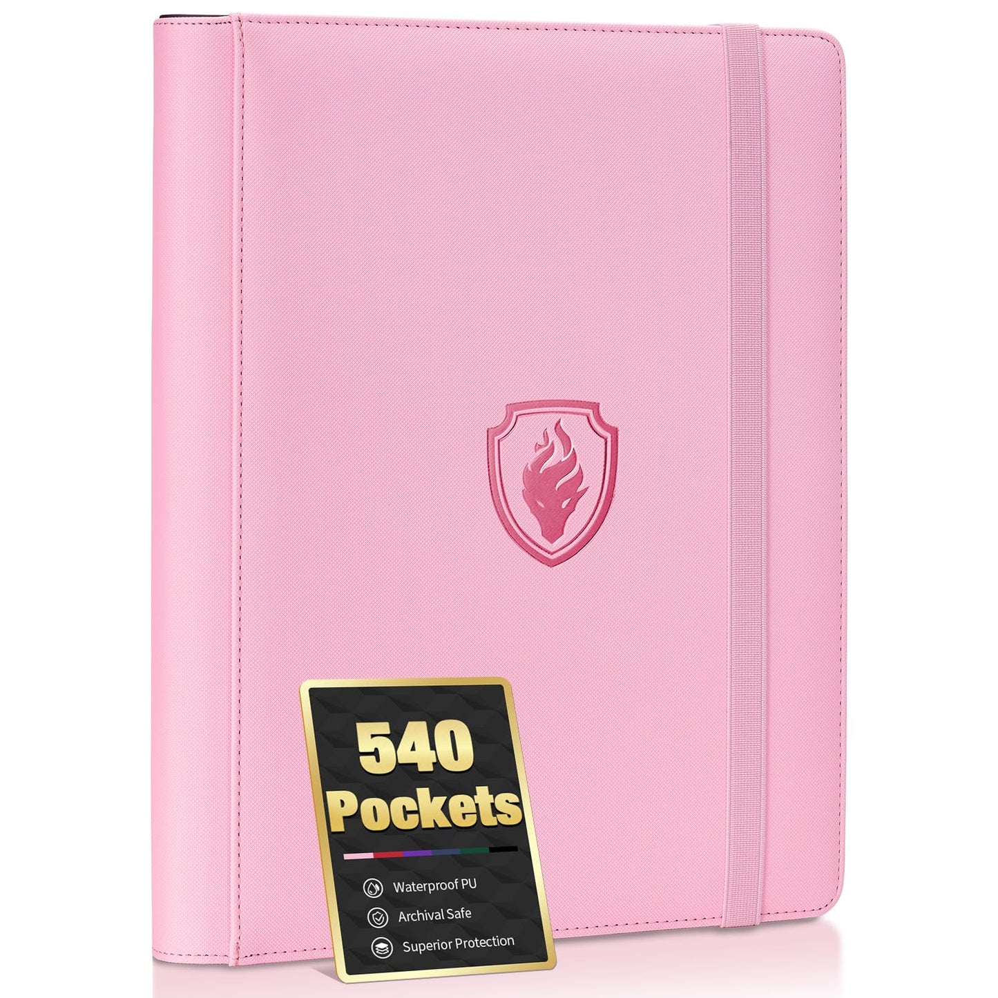 Fabmaker Premium 9-Pocket Card Binder for 540 Cards - Pink PU Cover, Archival Safe & Durable