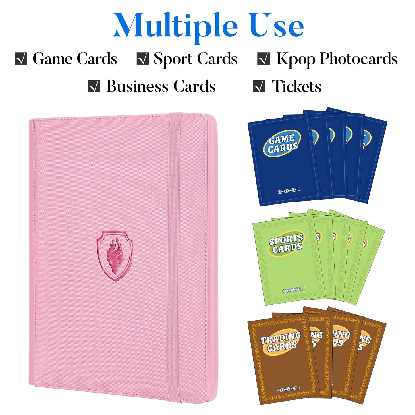 Fabmaker Premium 9-Pocket Card Binder for 540 Cards - Pink PU Cover, Archival Safe & Durable
