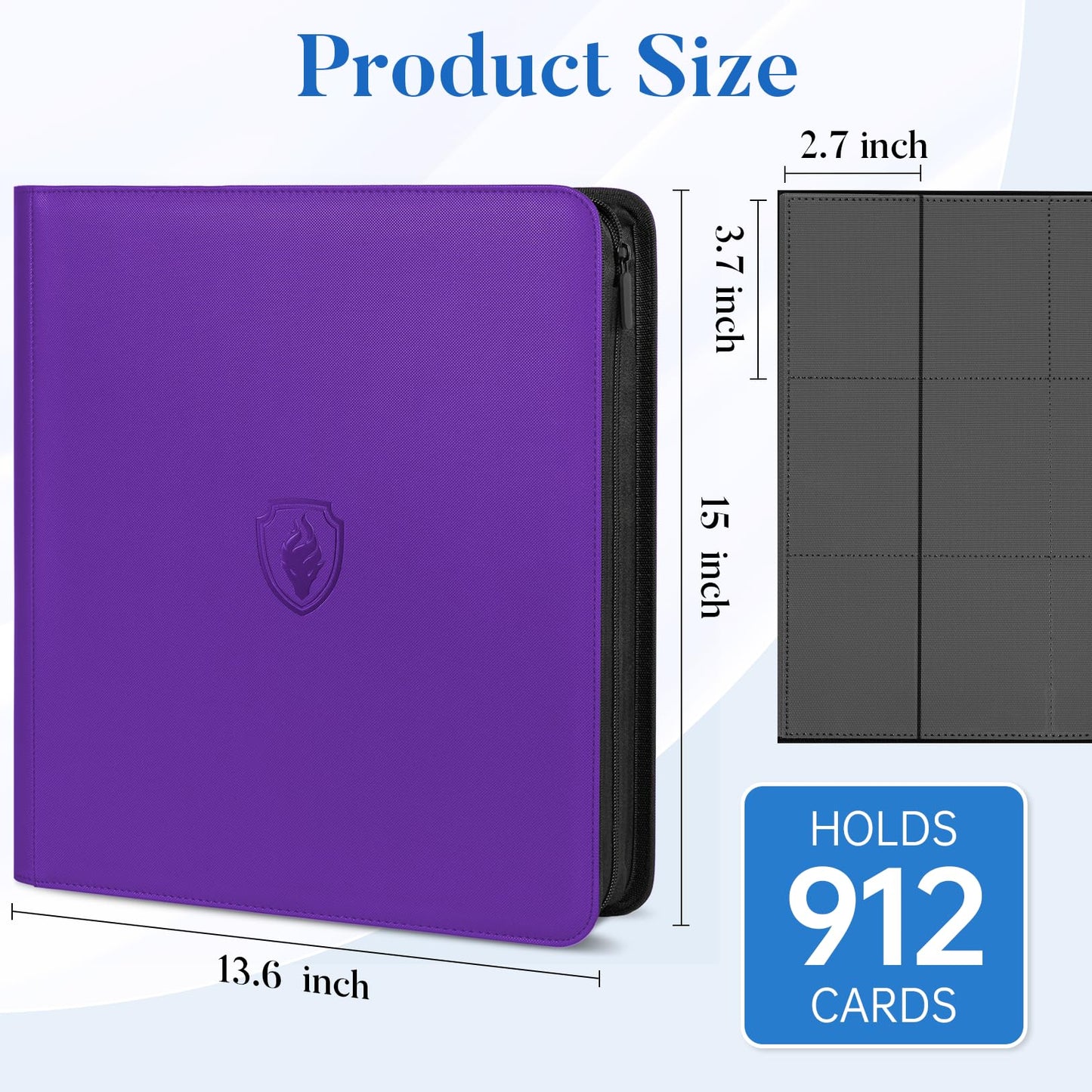 Fabmaker Premium Zip Card Binder 912 Cards - 12 Pocket PU Zipper Album, Purple