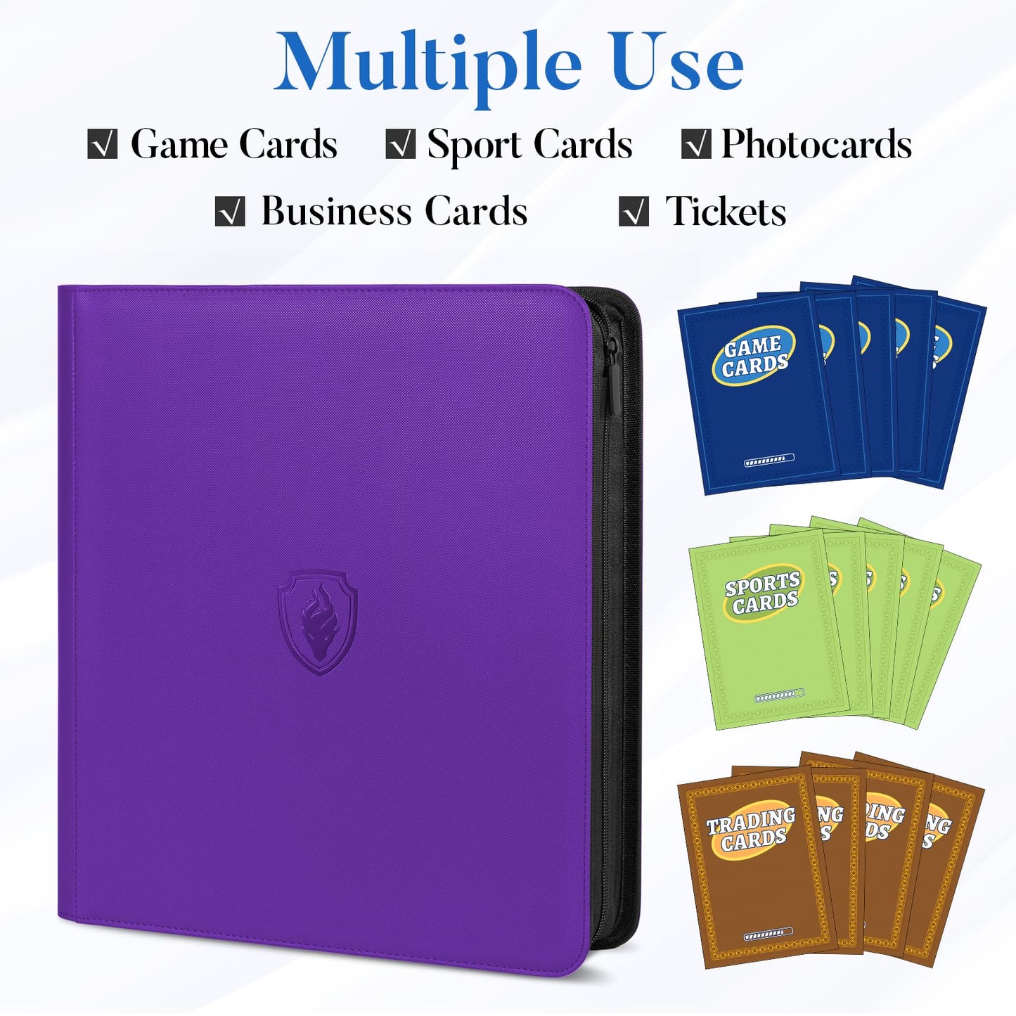 Fabmaker Premium Zip Card Binder 912 Cards - 12 Pocket PU Zipper Album, Purple