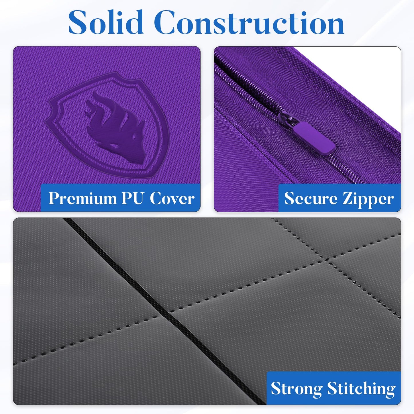 Fabmaker Premium Zip Card Binder 912 Cards - 12 Pocket PU Zipper Album, Purple