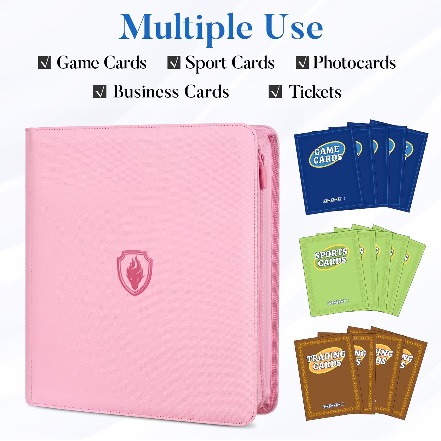 Fabmaker Premium Zip Card Binder 912 Pockets – 12-Pocket PU Zipper Card Album (Pink)