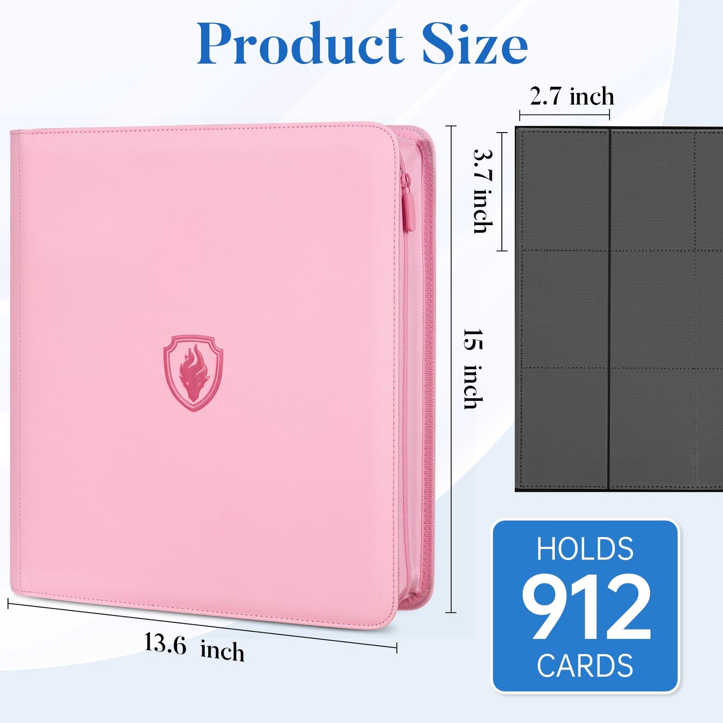Fabmaker Premium Zip Card Binder 912 Pockets – 12-Pocket PU Zipper Card Album (Pink)