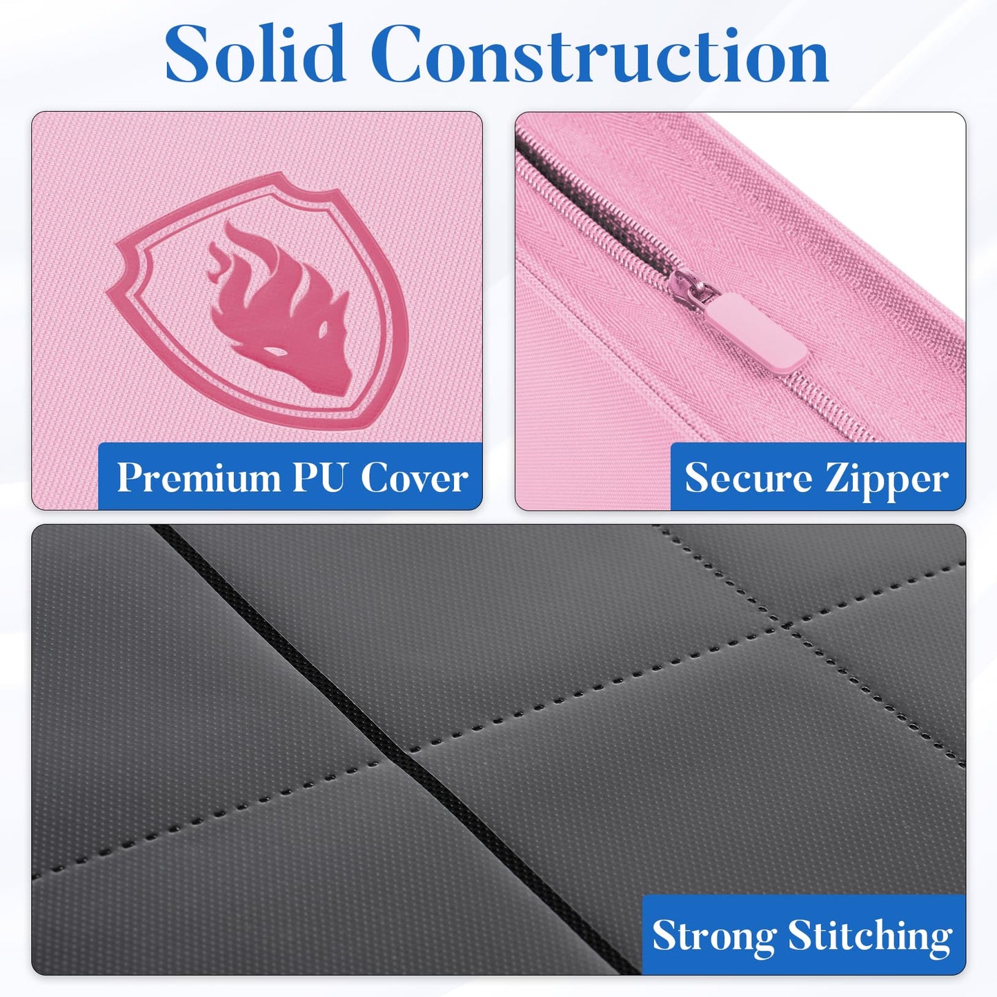 Fabmaker Premium Zip Card Binder 912 Pockets – 12-Pocket PU Zipper Card Album (Pink)