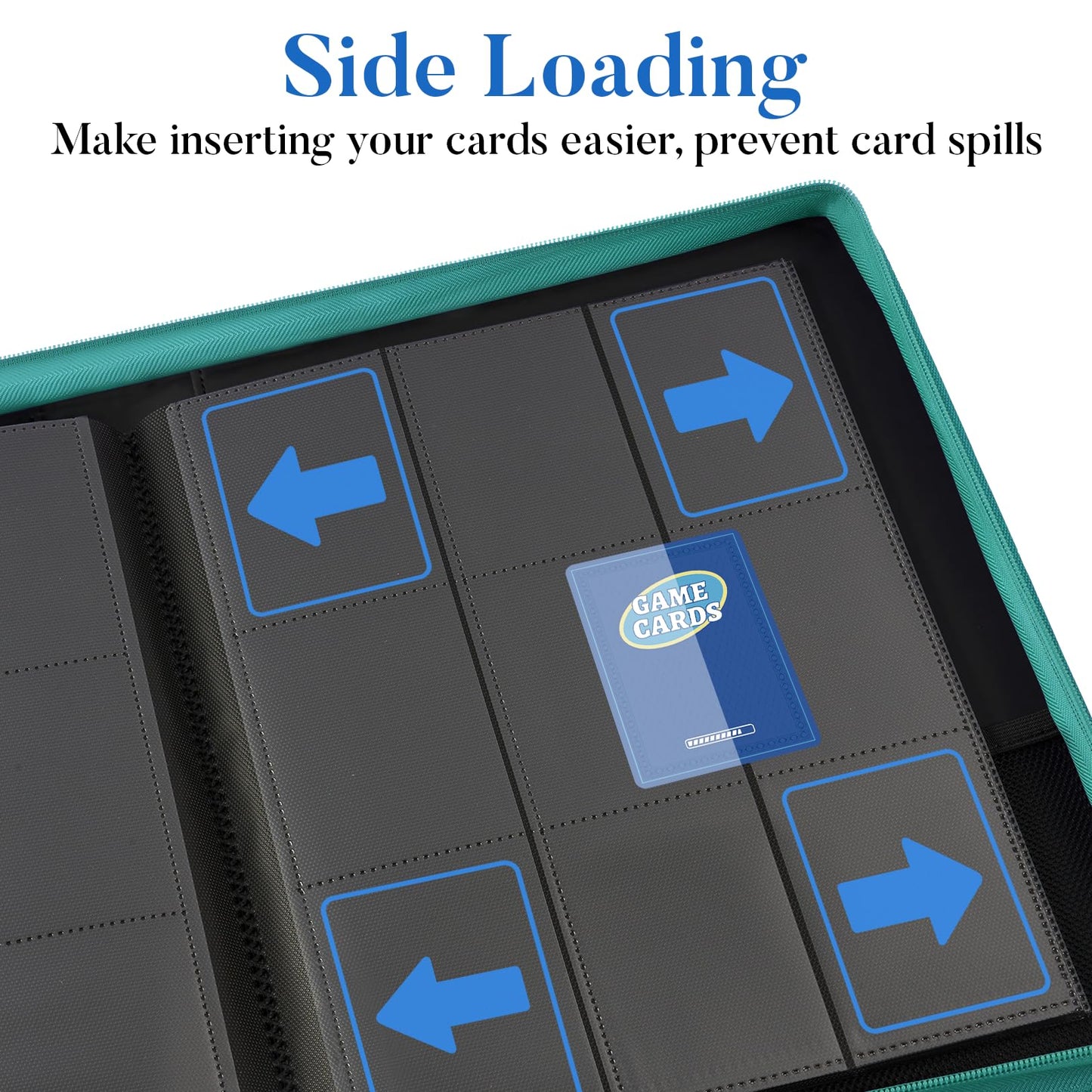Fabmaker Premium Zip Card Binder 9 Pocket Album Turquoise PU Cover