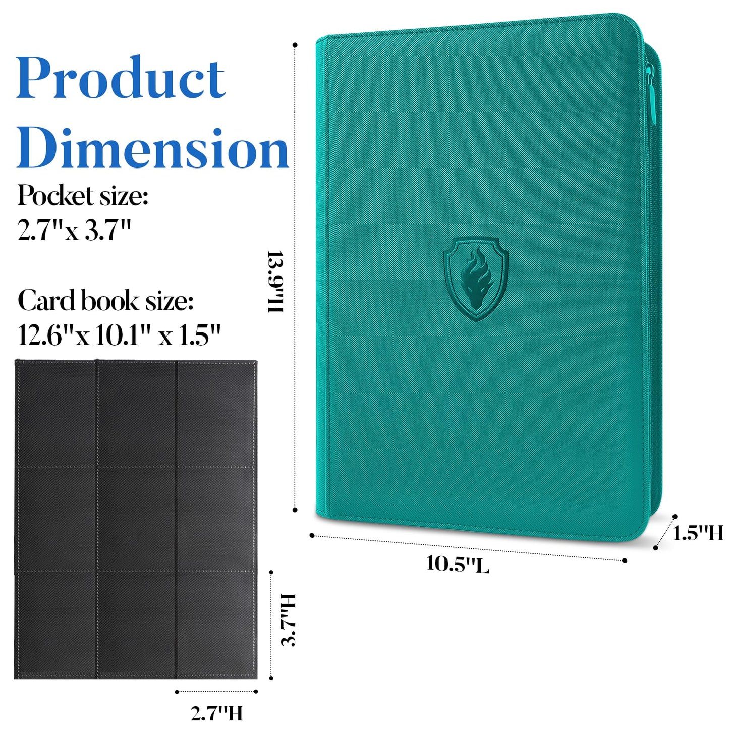 Fabmaker Premium Zip Card Binder 9 Pocket Album Turquoise PU Cover